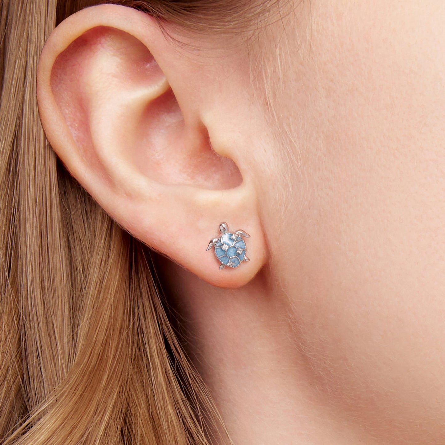 925 Sterling Silver Earrings with Enamel CZ in White Gold, 1.0x0.9cm for Women