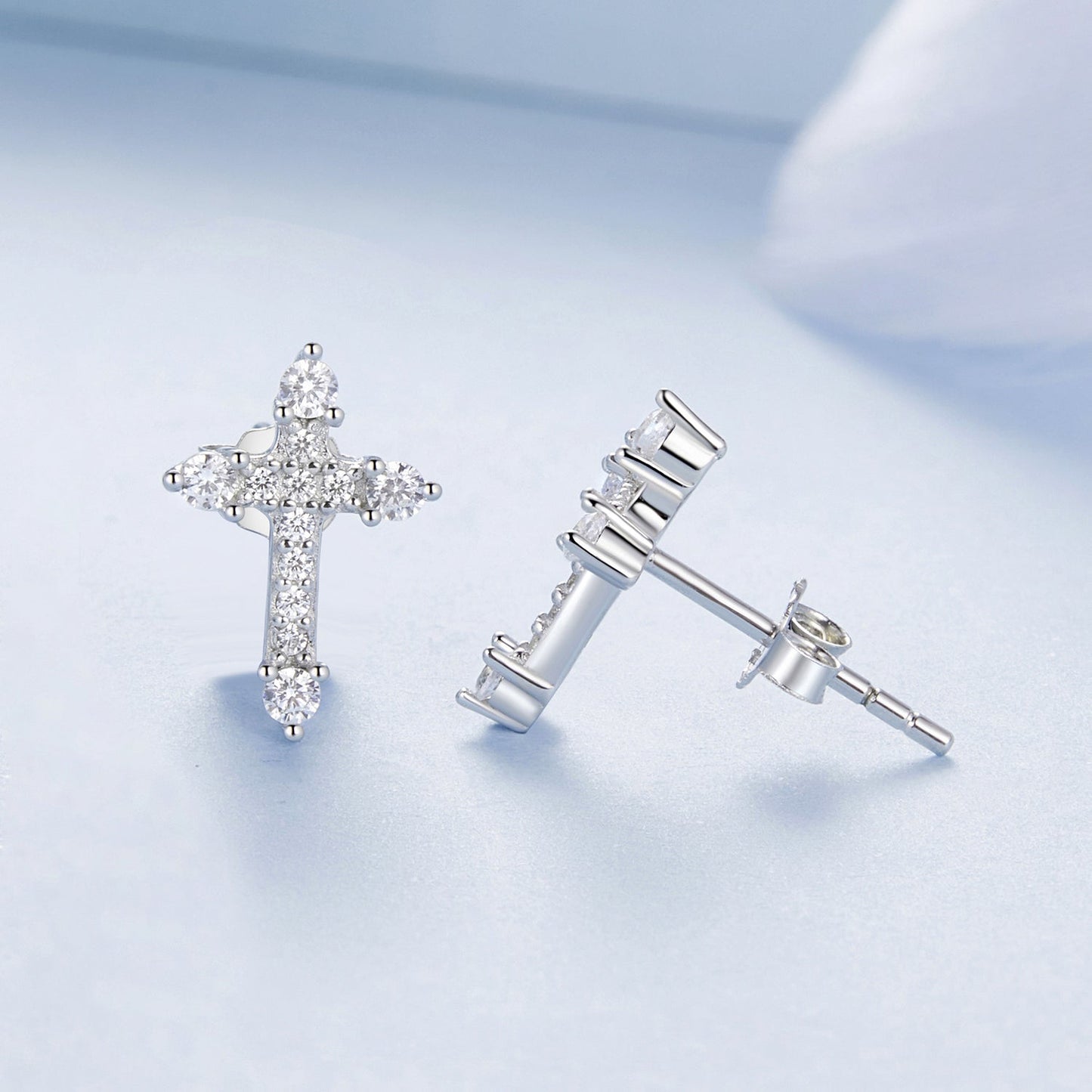 925 Sterling Silver Earrings with Pavé Setting CZ in White Gold Plating - 1.2x0.8cm for Women
