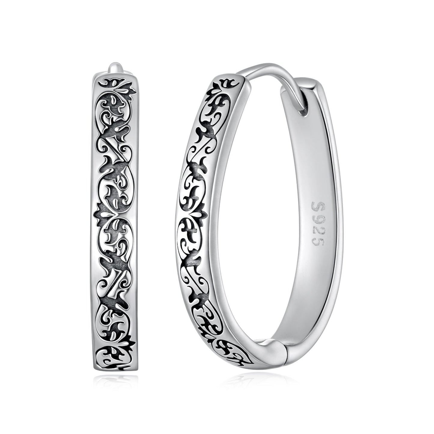 925 Sterling Silver Earrings for Women - 2.0*0.3cm, Inner Diameter 1.7cm, Oxidized Silver