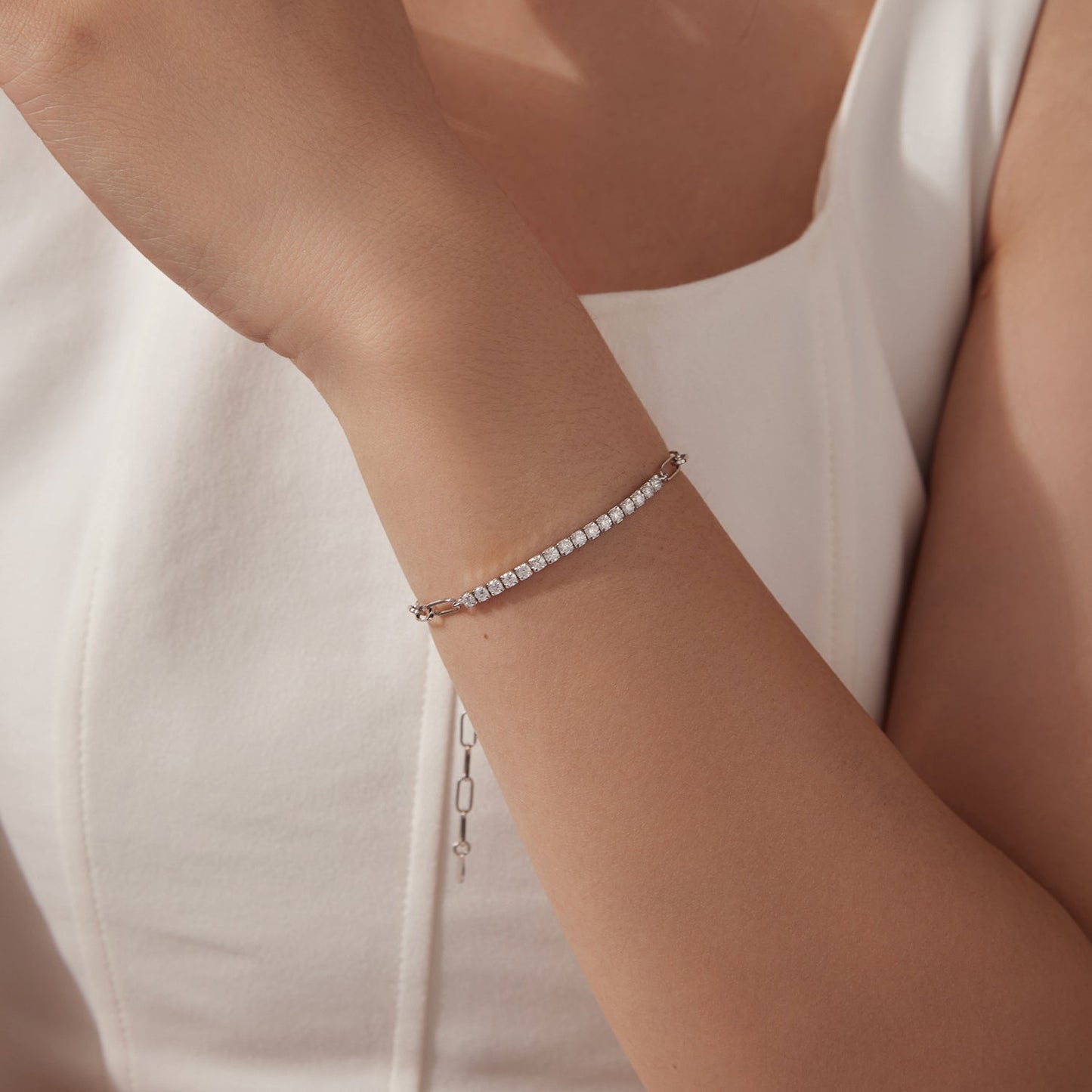 925 Sterling Silver + Moissanite White Gold 21cm Bracelet for Women
