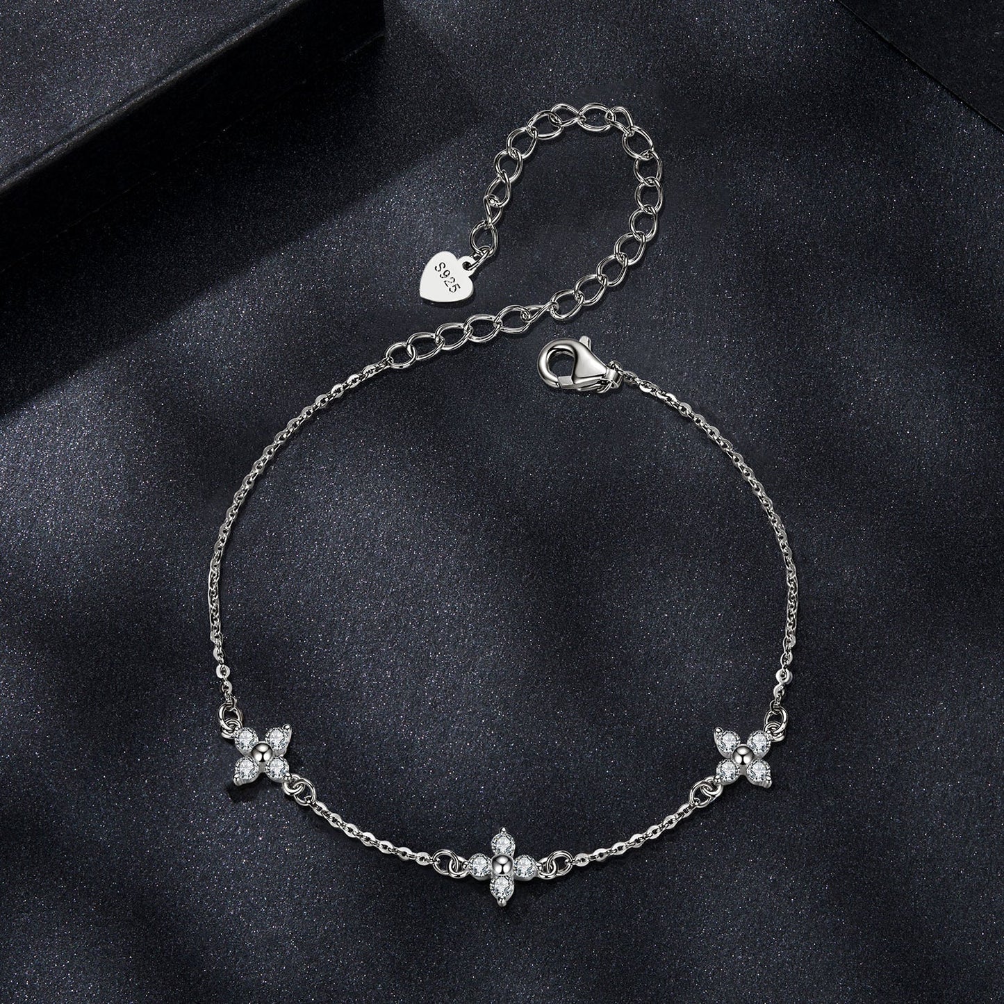 925 Sterling Silver & Plated White Gold Moissanite Bracelet 15+6cm for Women