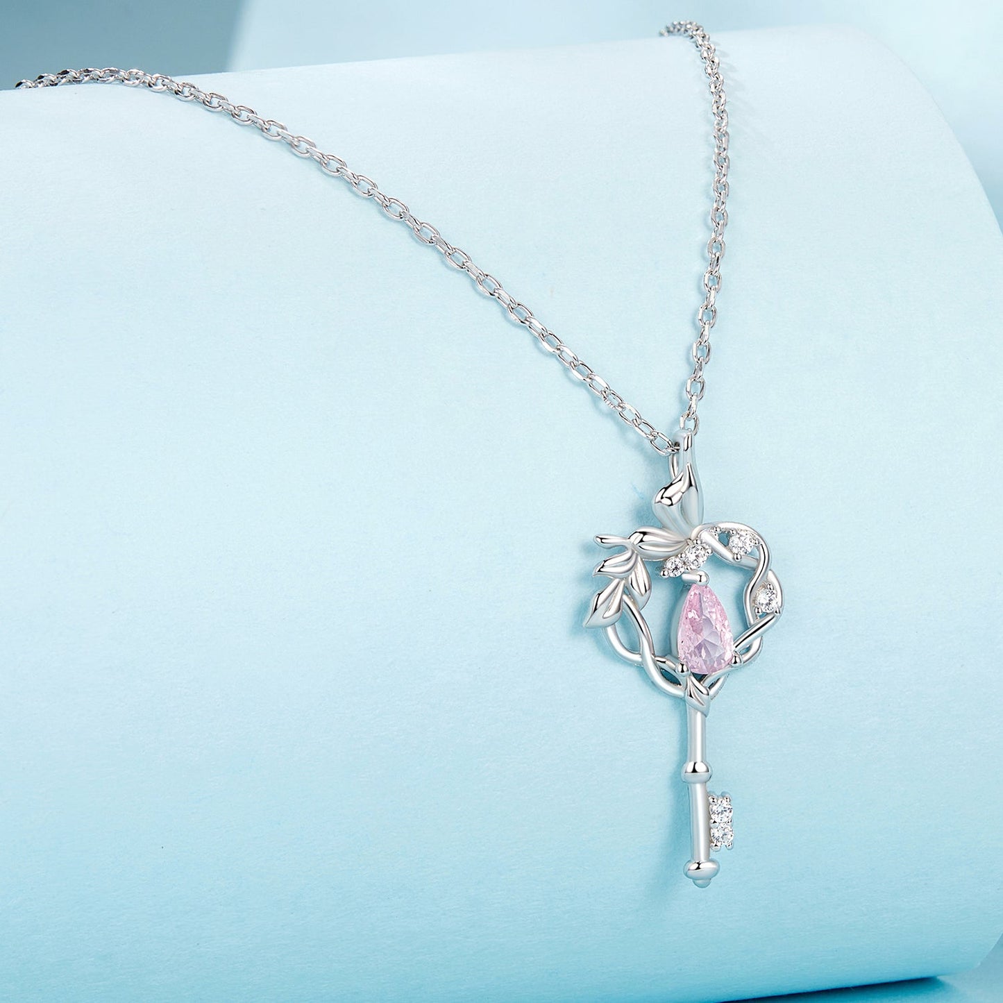 925 Sterling Silver Necklace with CZ in Pavé Setting, 400+50mm Length for Women