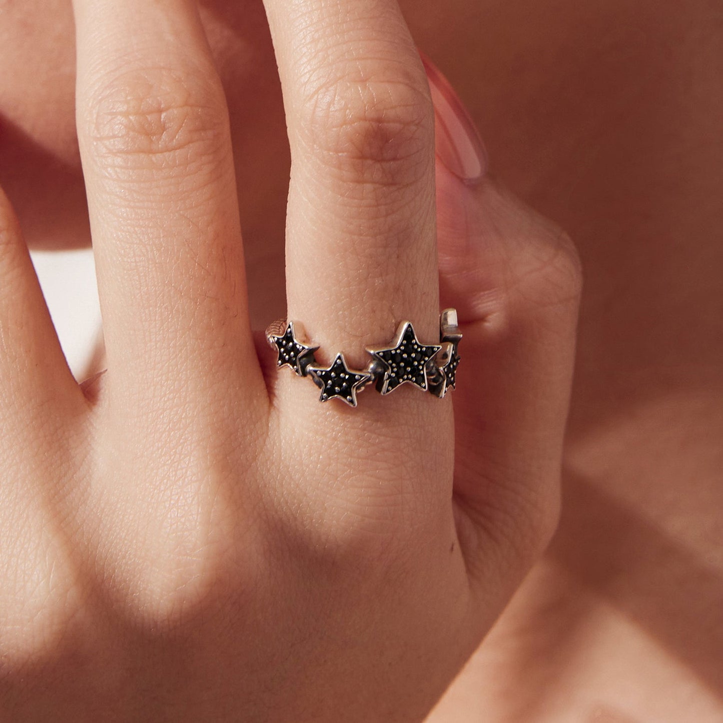 925 Sterling Silver Oxidized Rings with Pavé Setting CZ, Size 6.0 for Women