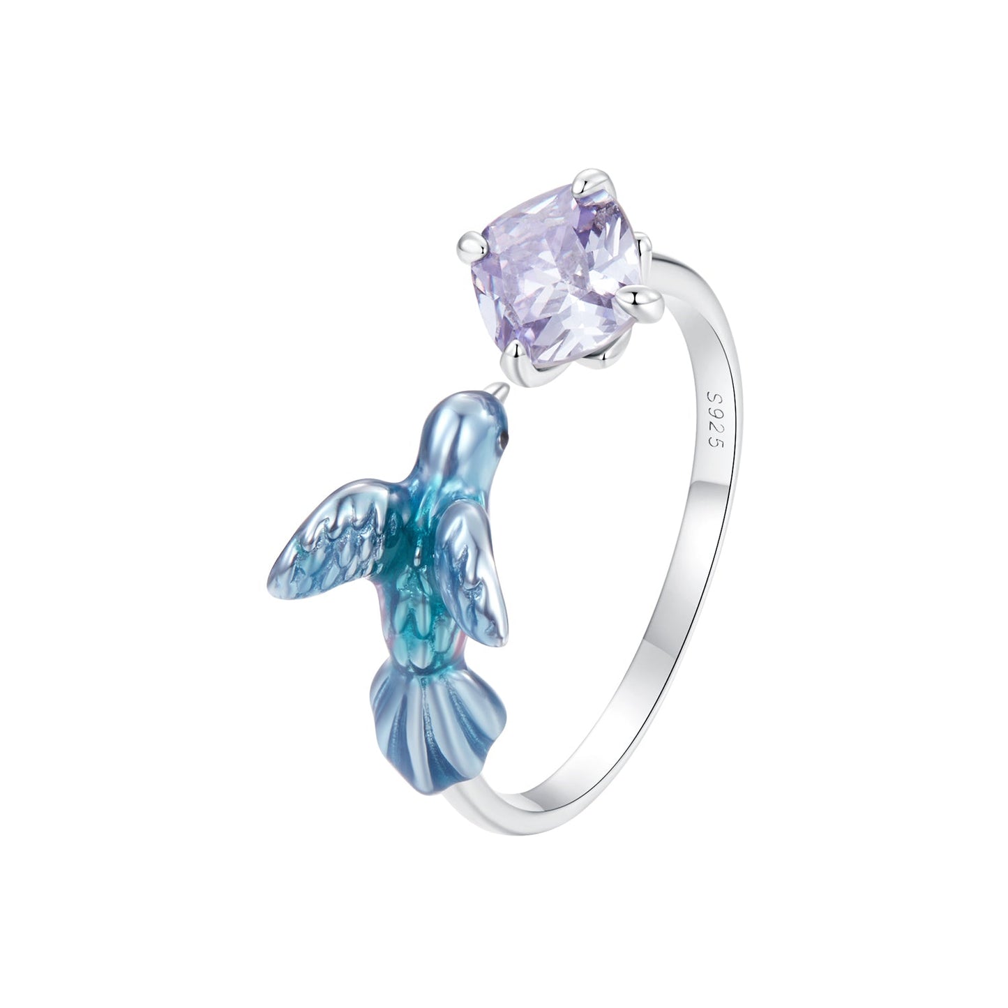 925 Sterling Silver Enamel White Gold Plated 1.6mm CZ Pavé Setting Ring