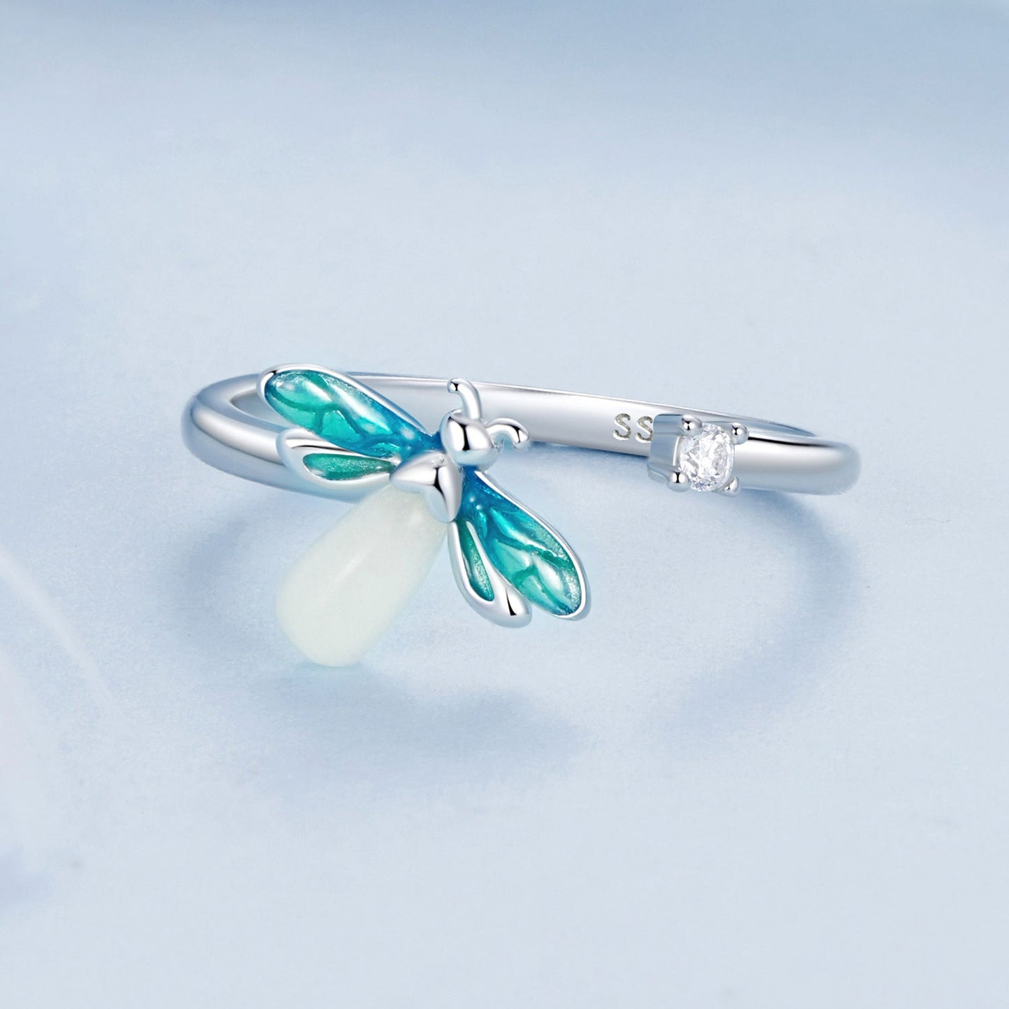 925 Sterling Silver White Gold Plated Enamel Pavé Setting CZ Ring