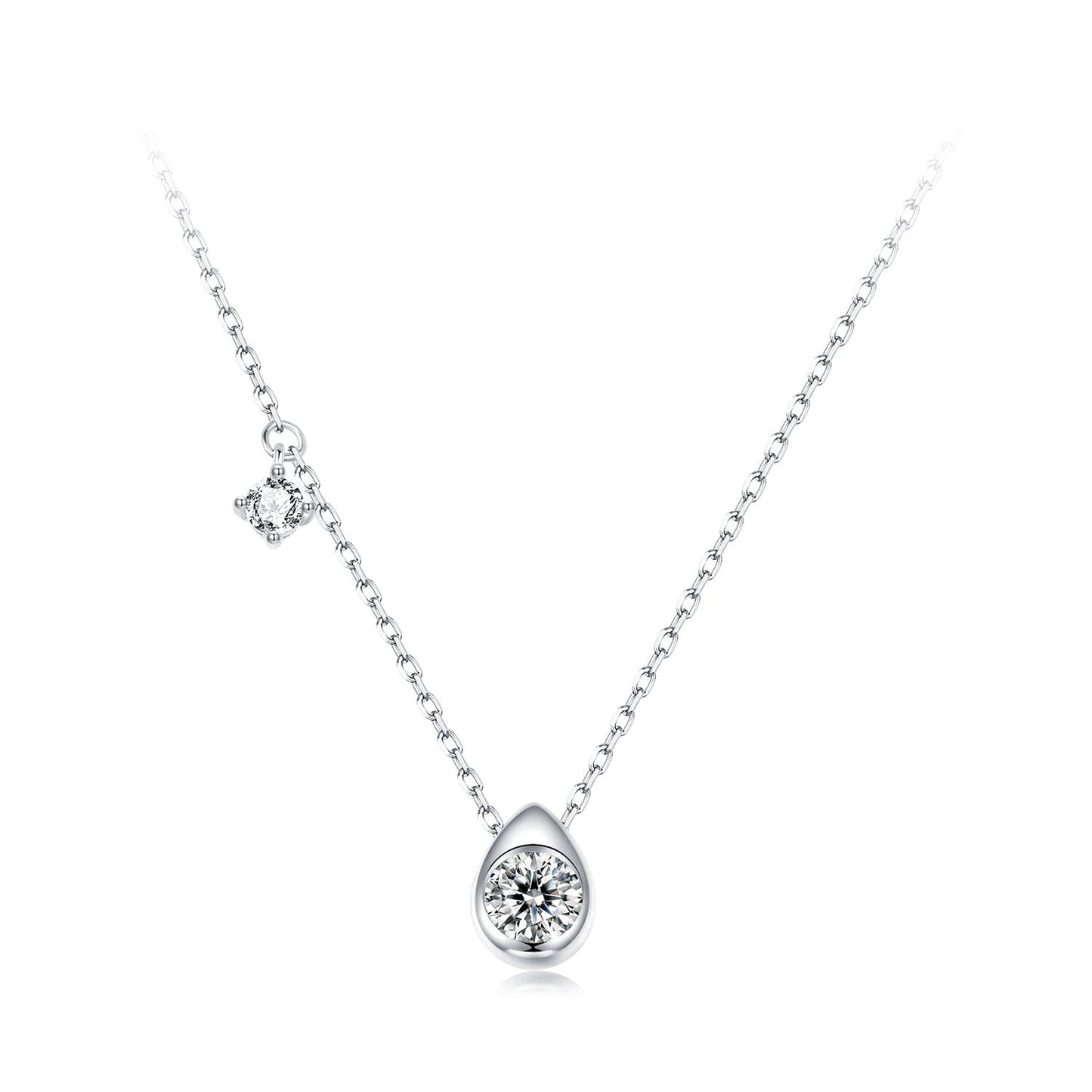 925 Sterling Silver + Moissanite Adjustable Necklace for Women - White Gold 0.5ct & 0.1ct