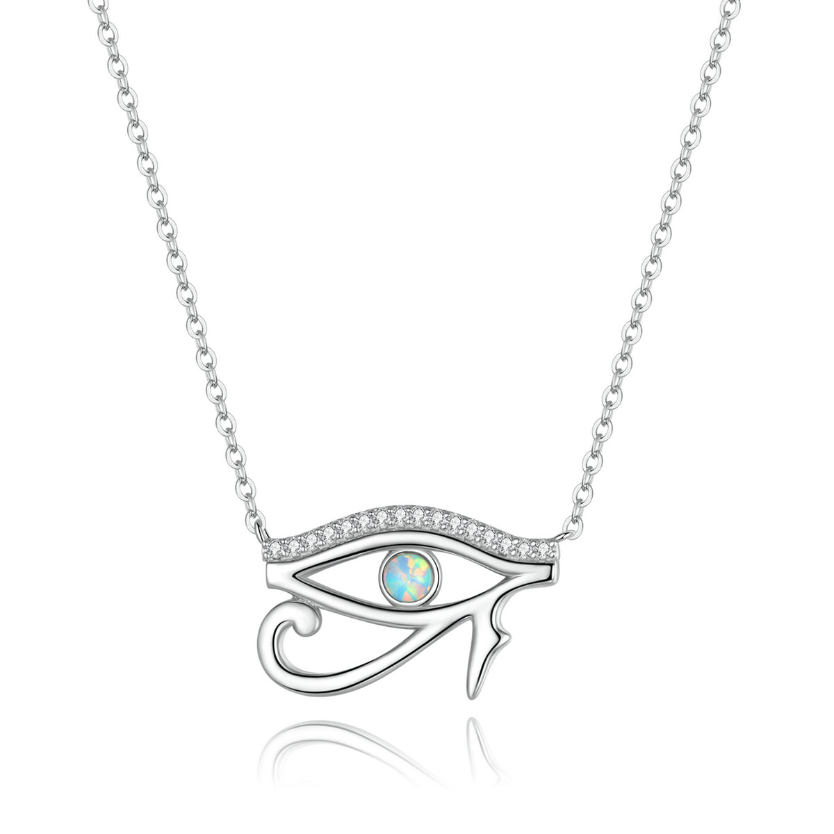 925 Sterling Silver Opal Necklace with CZ and Platinum Plating, Adjustable Length 45cm, Women’s Jewelry