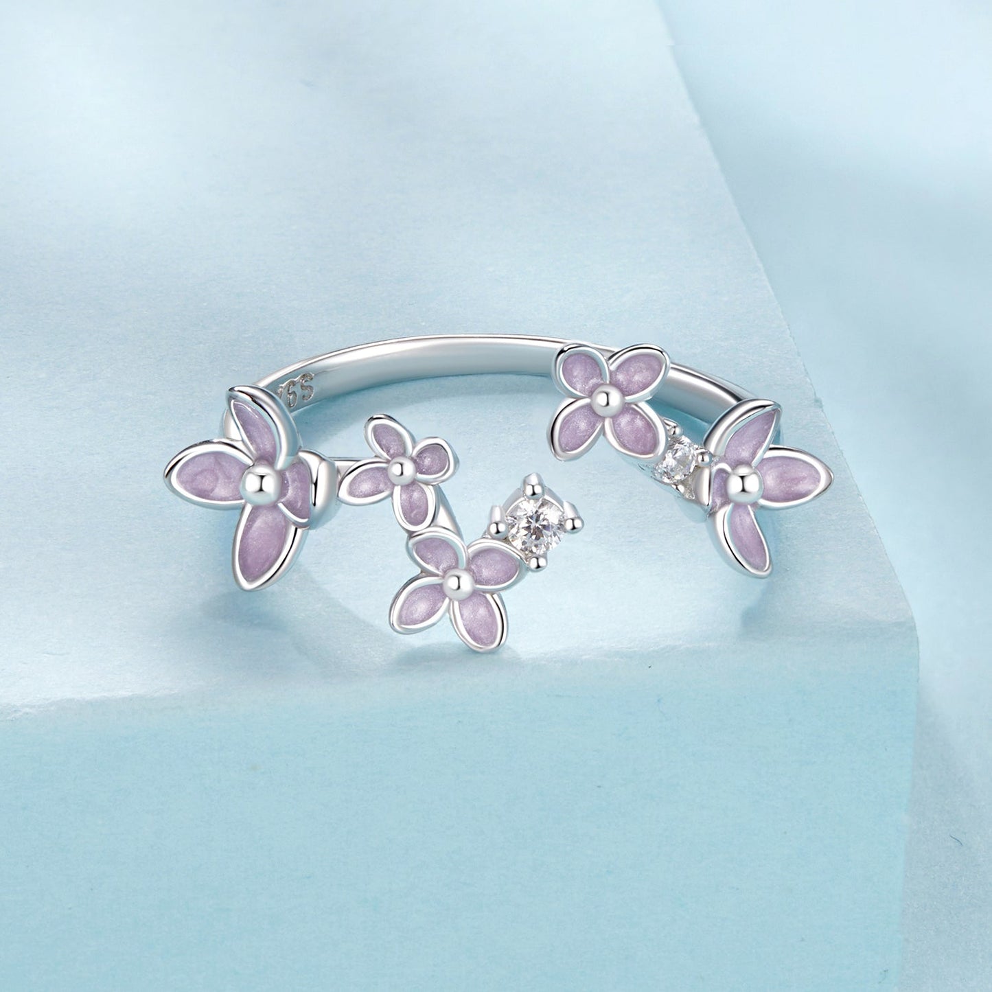 925 Sterling Silver White Gold Plated Ring with Enamel and CZ for Women