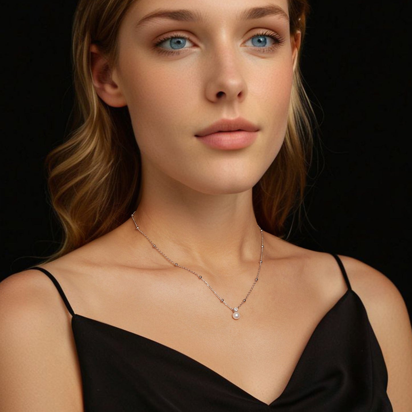 925 Sterling Silver Moissanite and Freshwater Pearl Necklace 40+5cm for Women