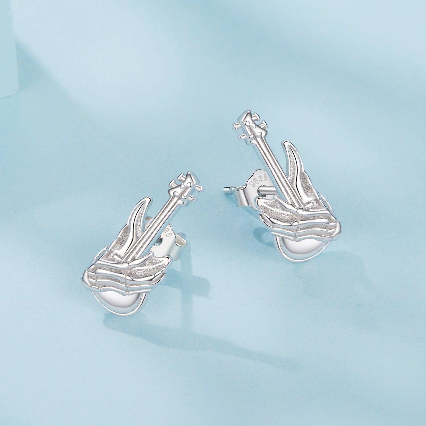 925 Sterling Silver Earrings for Women with White Gold Plating, Size 1.5x0.6cm