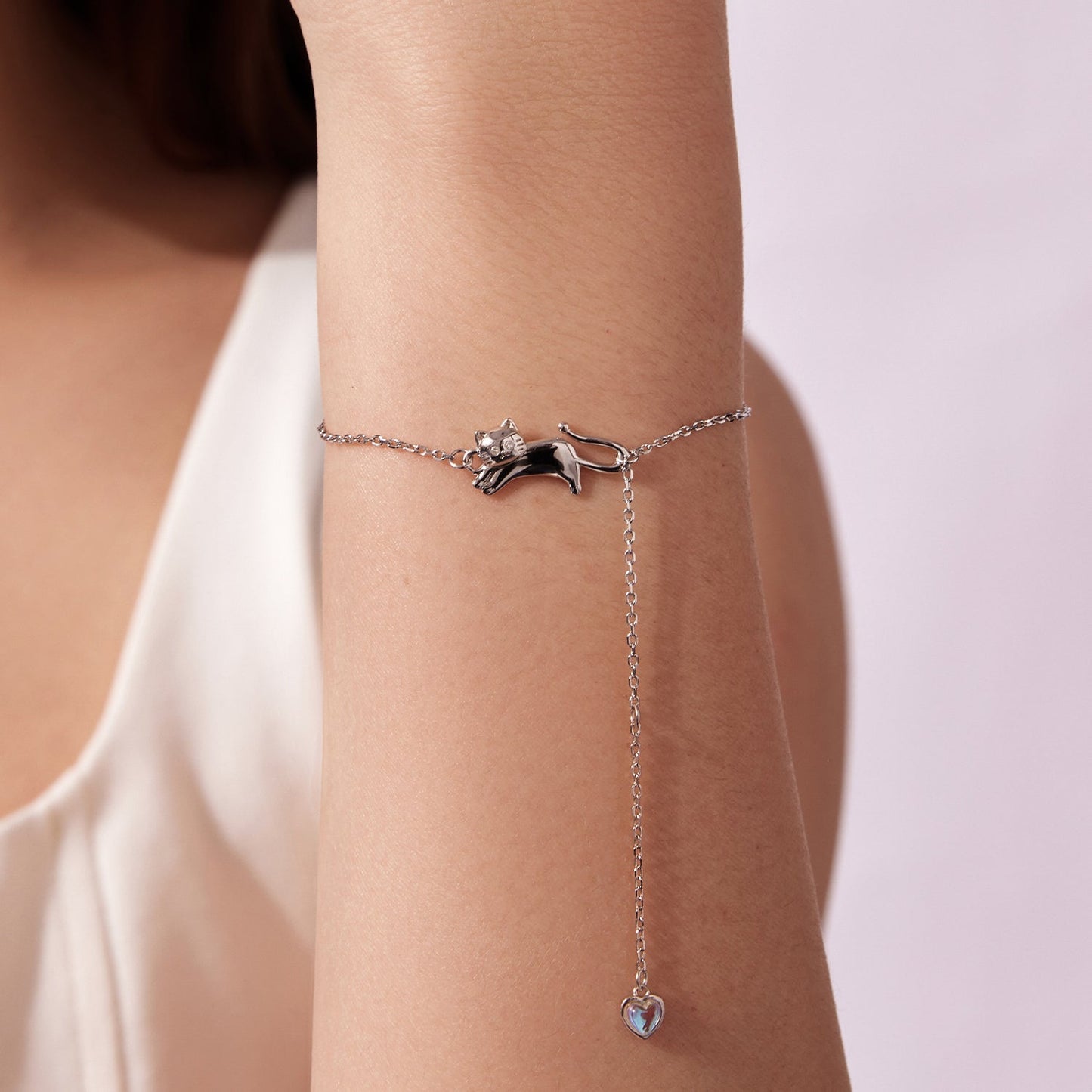 925 Sterling Silver White Gold Plated Moonstone CZ Bracelet for Women