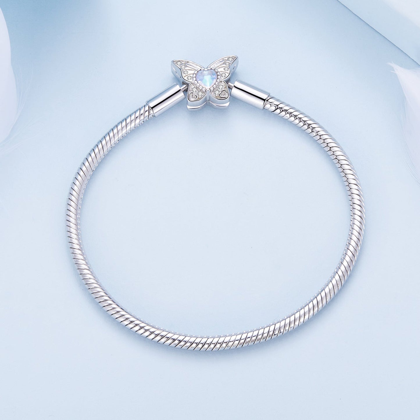 925 Sterling Silver Moonstone Bracelet 17.0 cm Pavé Setting for Women