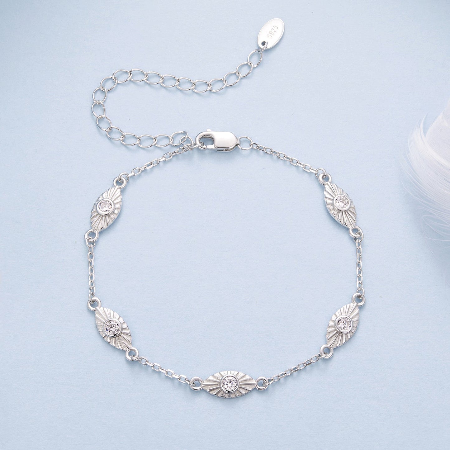 925 Sterling Silver White Gold Plated Bracelet with CZ Pendants for Women