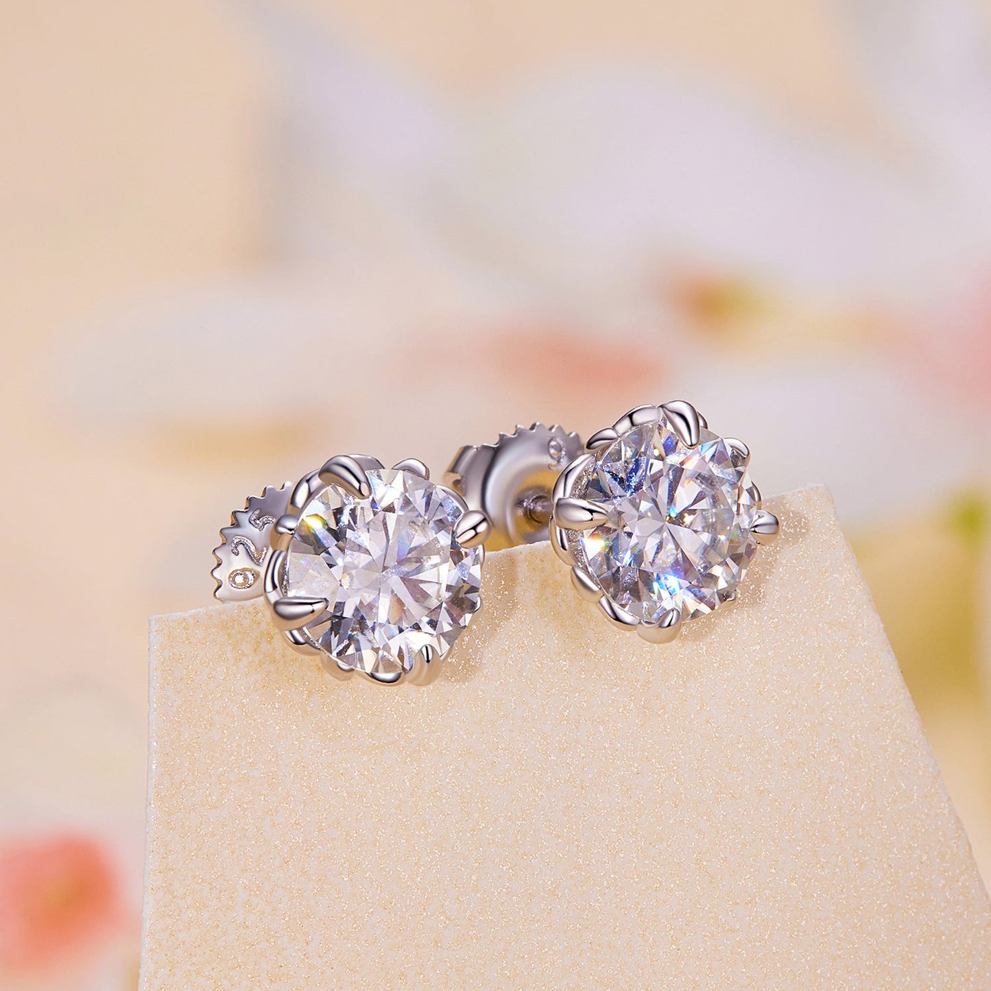 925 Sterling Silver & Moissanite 0.7cm Earrings Style L for Women