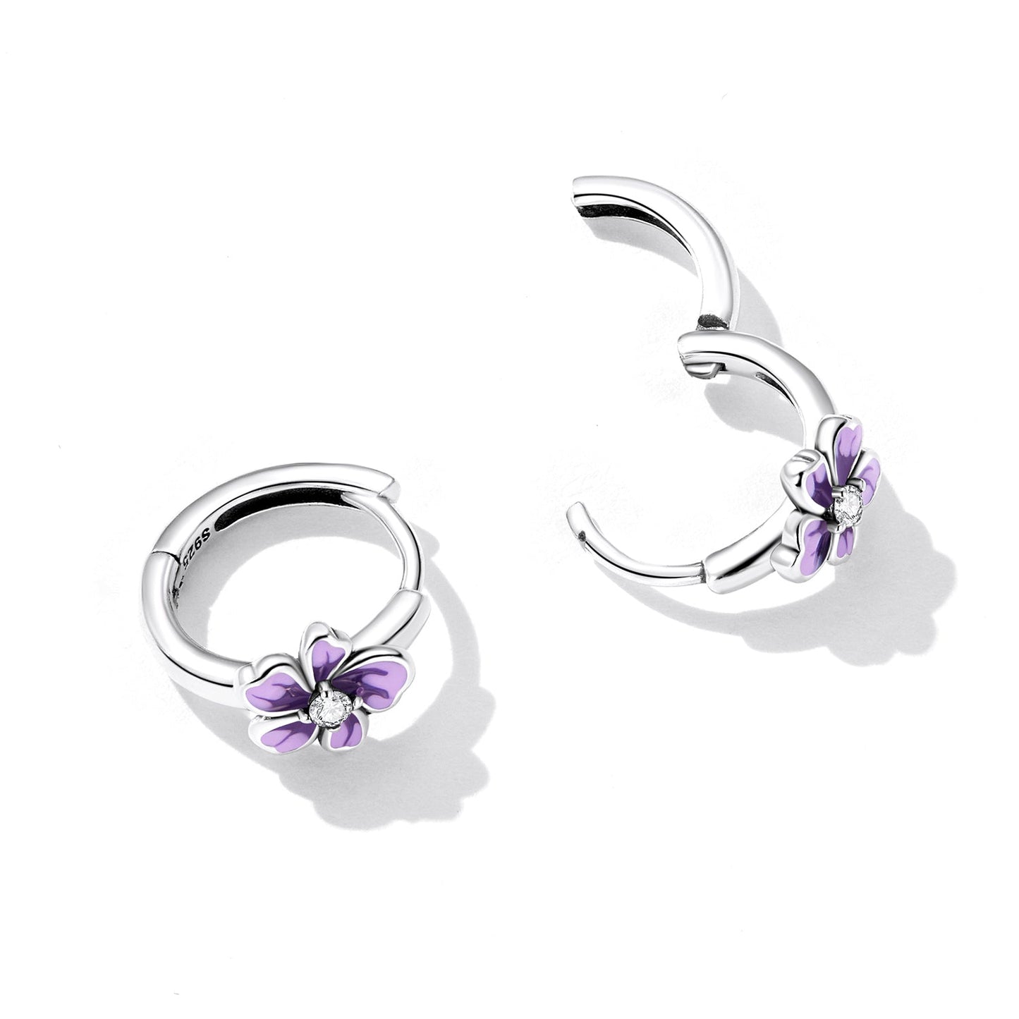925 Sterling Silver Enamel Earrings with CZ - 1.2x0.7cm, Oxidized Finish for Women
