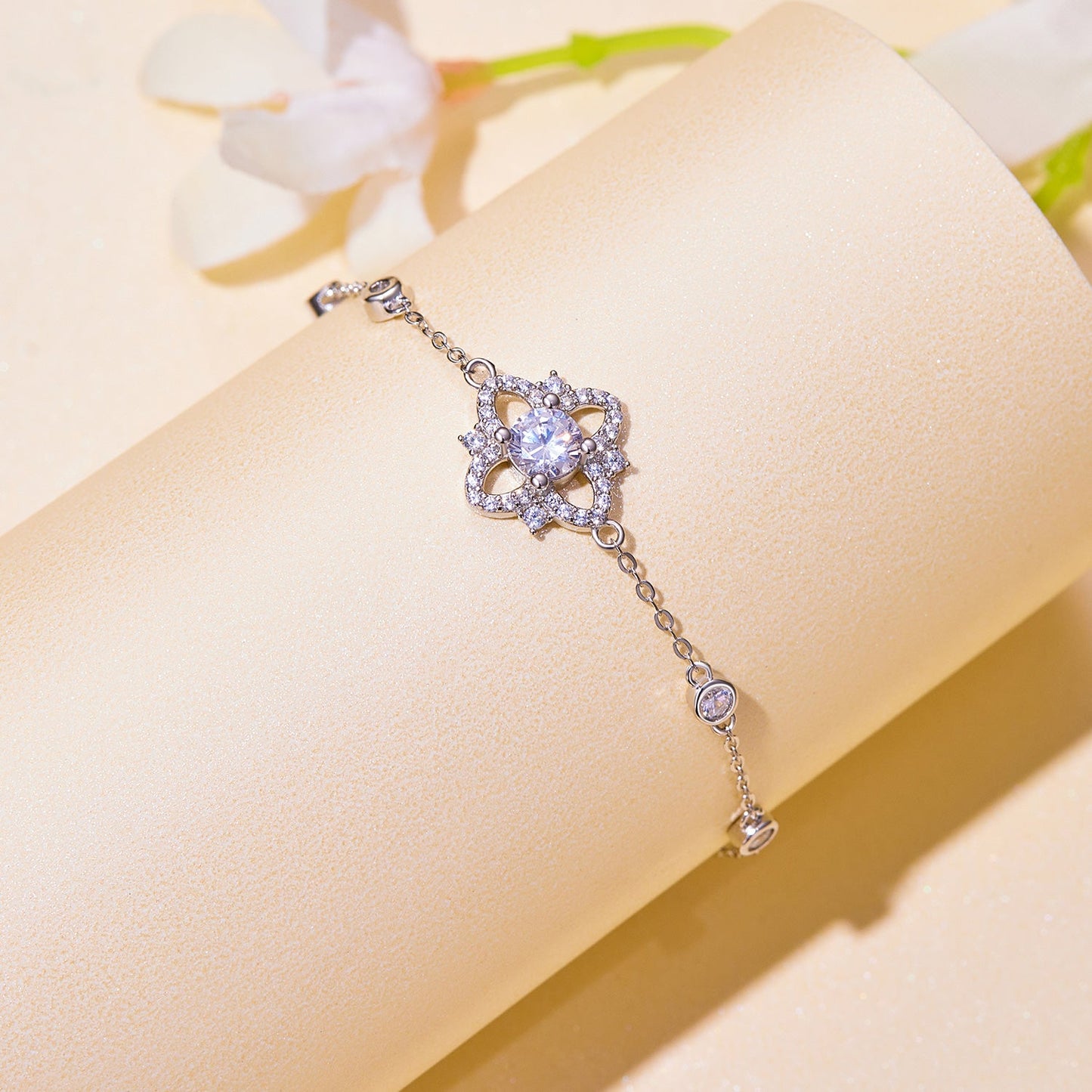 S925 Sterling Silver 0.5 Carat Moissanite Bracelet 16cm+5cm for Women