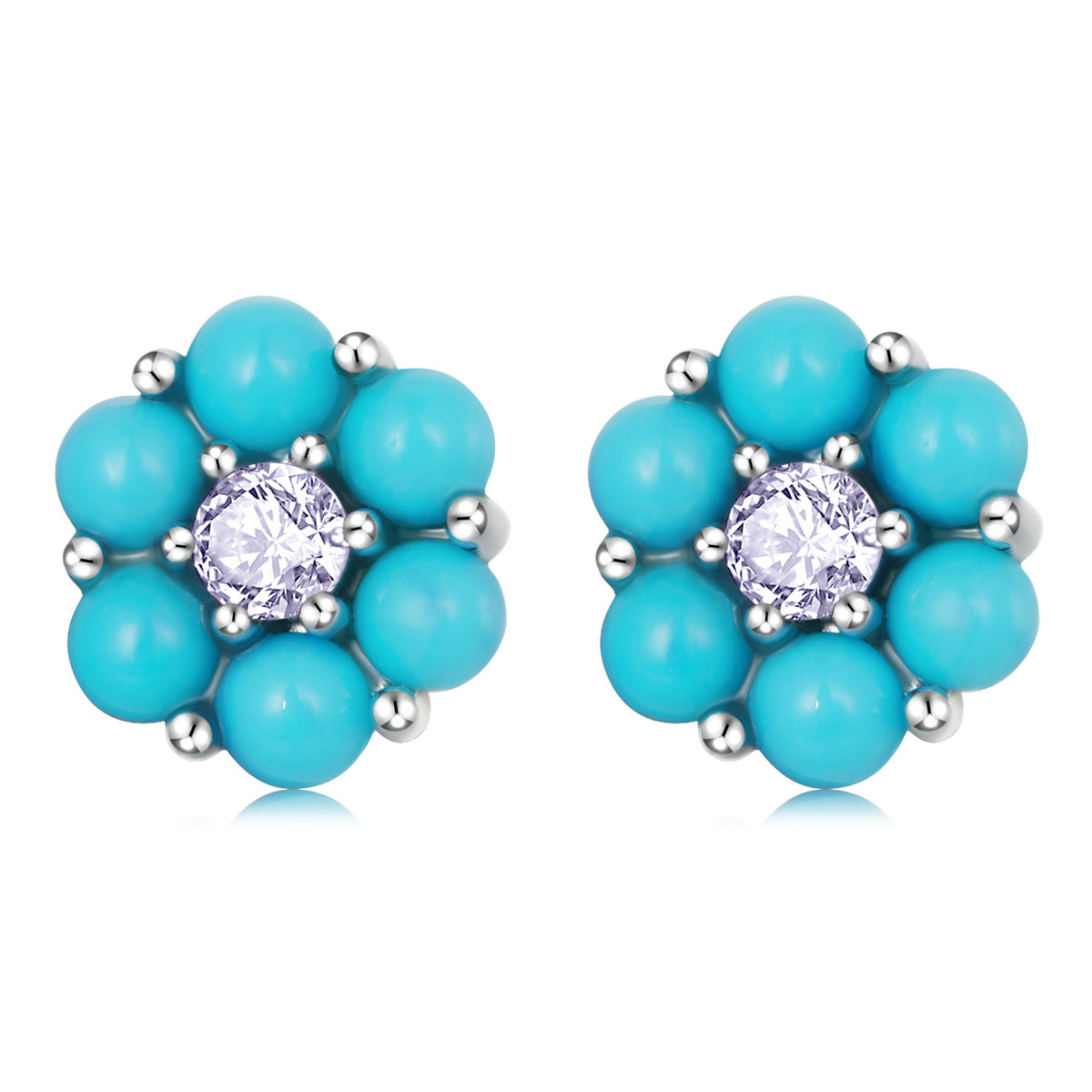 925 Sterling Silver Turquoise Pavé Setting CZ Earrings for Women