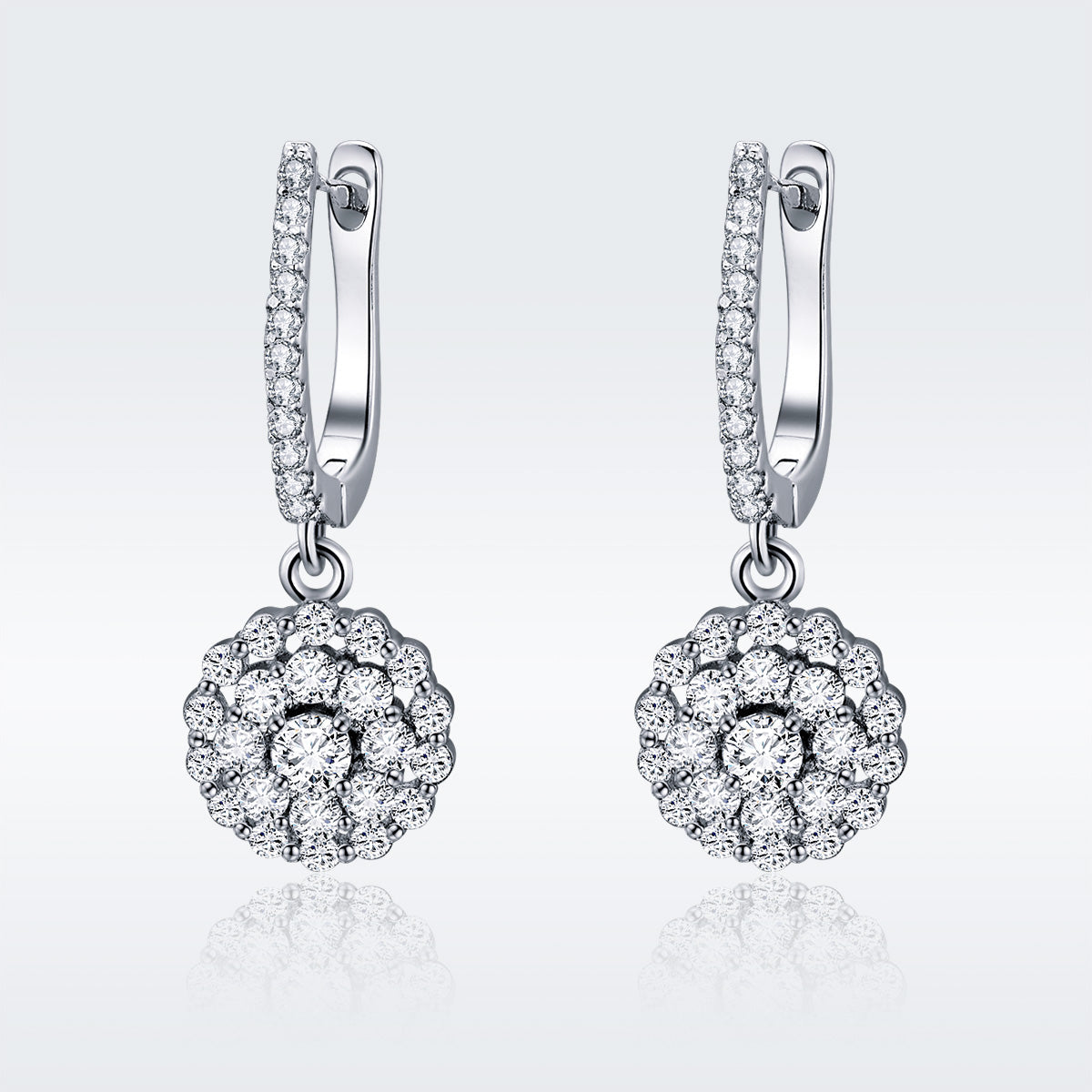 925 Sterling Silver Plated Platinum Pavé Setting CZ Earrings
