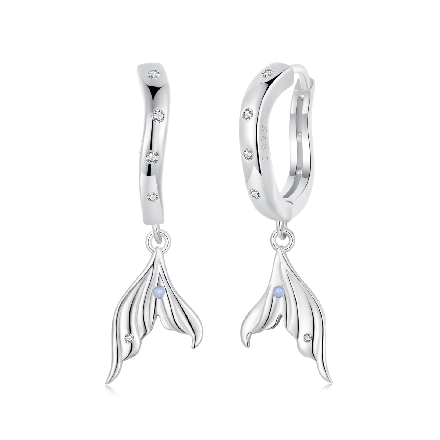 925 Sterling Silver Earrings with Nano Opal Stone and CZ in White Gold Finish