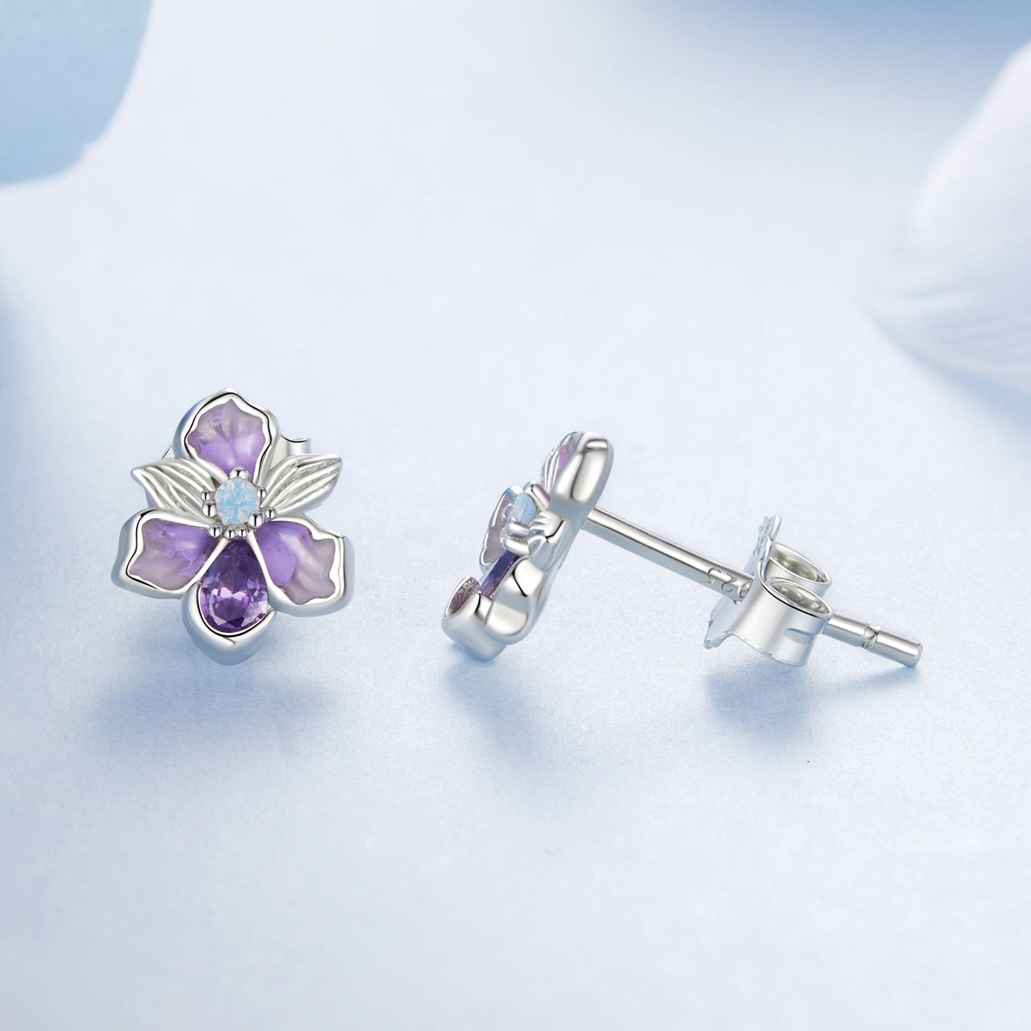 925 Sterling Silver Earrings with Nano Opal Stone and CZ, White Gold Plated, 0.7cm, for Women