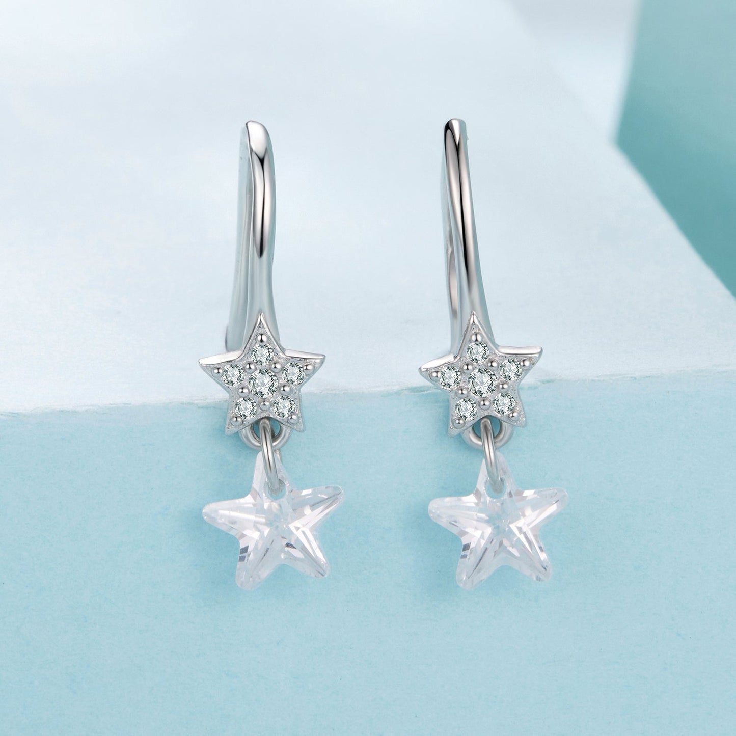 925 Sterling Silver Earrings with Pavé Setting CZ, White Gold Plating, 2.1*0.6cm, for Women