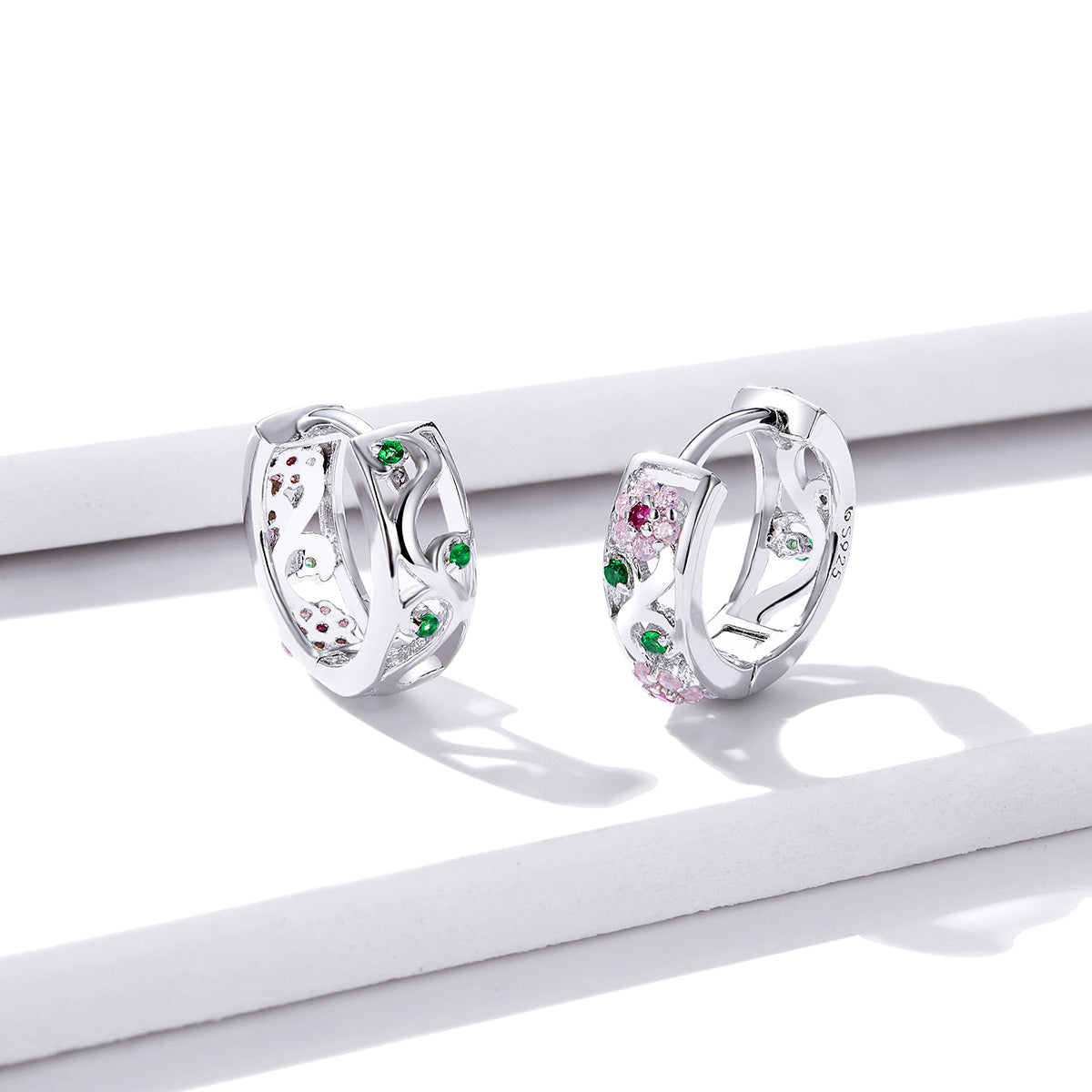 925 Sterling Silver Earrings with Pavé Setting CZ, 1.2*0.5cm, for Women