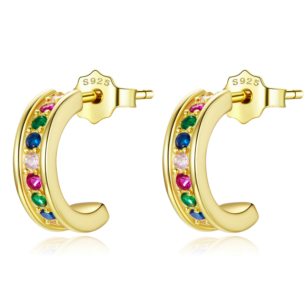 925 Sterling Silver Earrings with Pavé Setting CZ, 1.1*0.3 cm