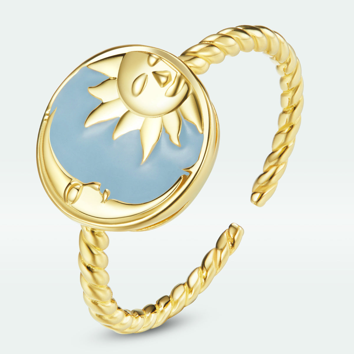 925 Sterling Silver Enamel Gold Plated Ring, 1.1cm Round Size for Women