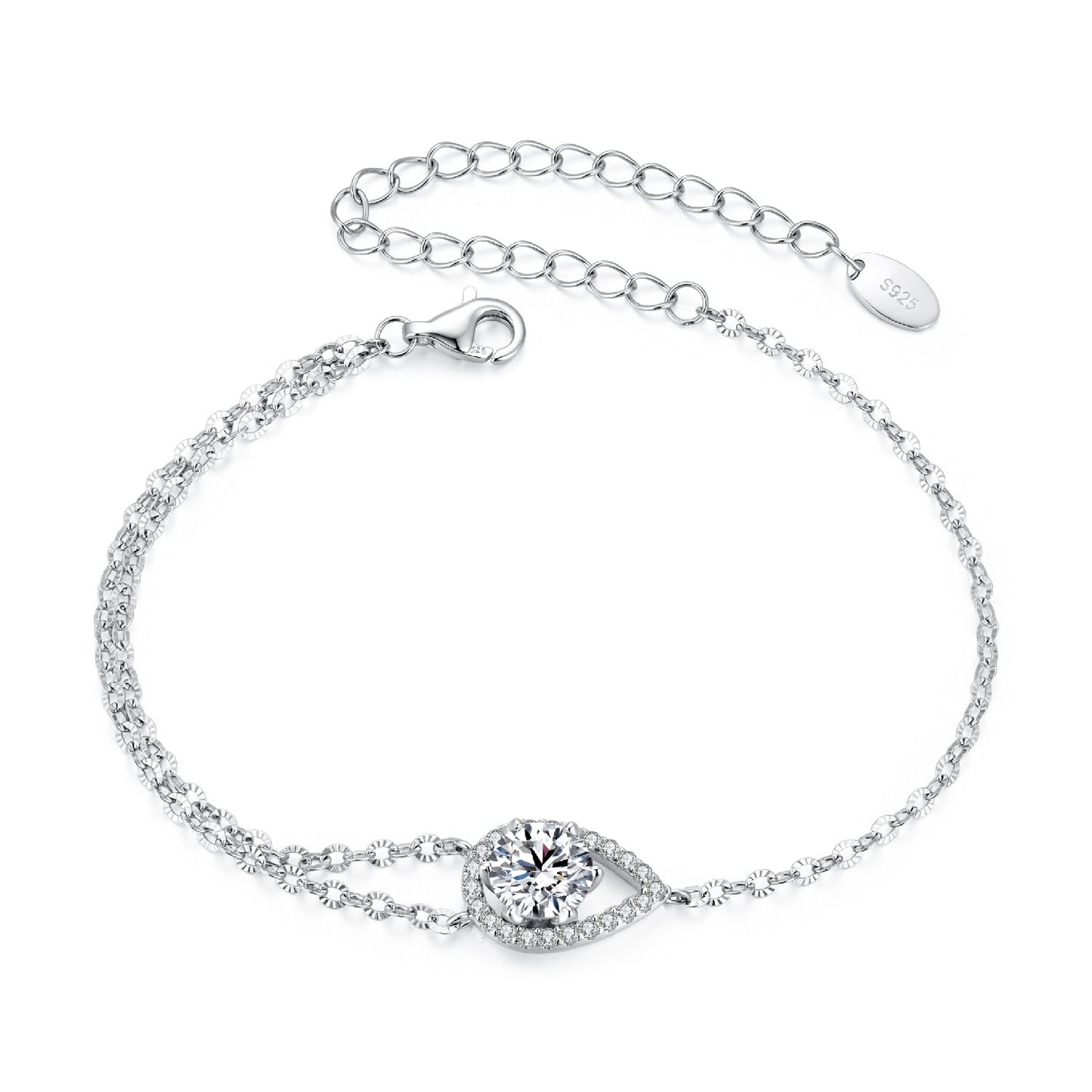925 Sterling Silver Moissanite Bracelet with Pavé Setting 15+6cm for Women