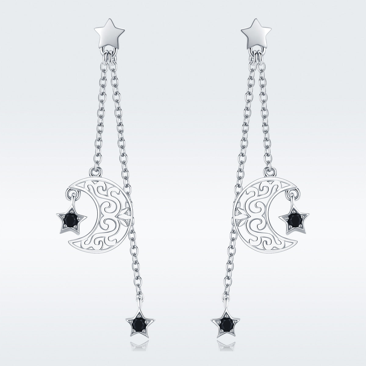 925 Sterling Silver Earrings with Plated Platinum and CZ - 4.4 x 1.0 cm for Women