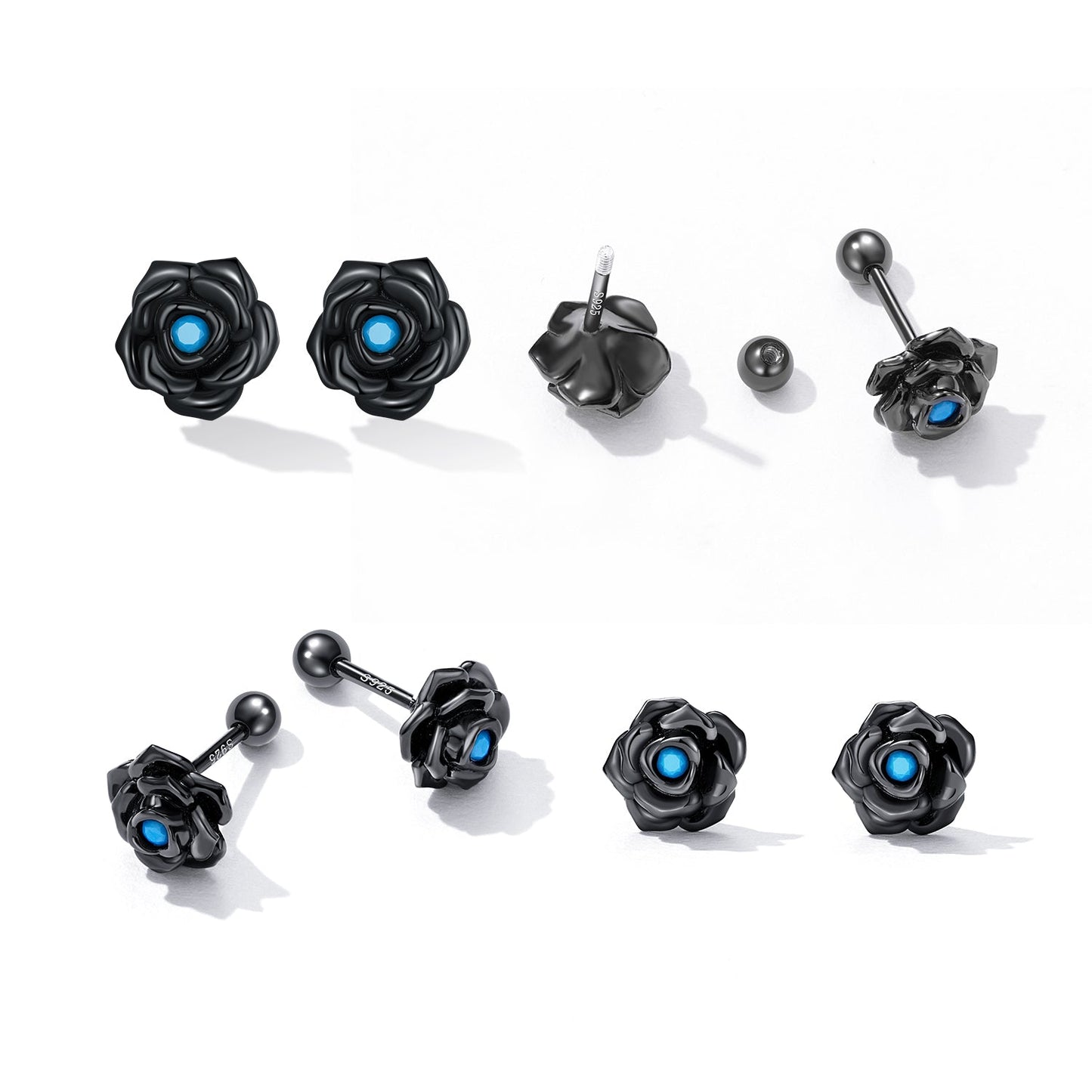 925 Sterling Silver Earrings with Turquoise and Black Gold Finish