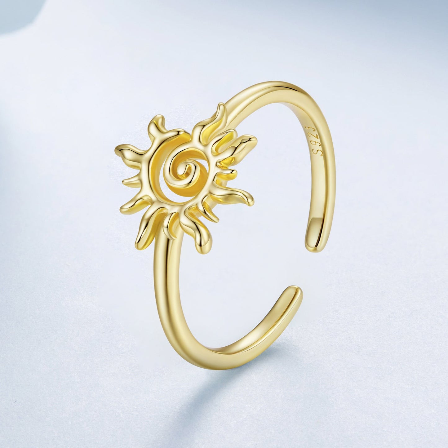 925 Sterling Silver Gold Plated Sun Ring