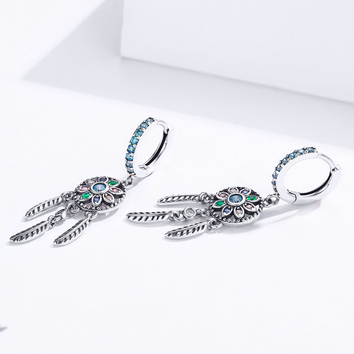 925 Sterling Silver Oxidized Silver Pavé CZ Earrings for Women, Size: 4*1 cm