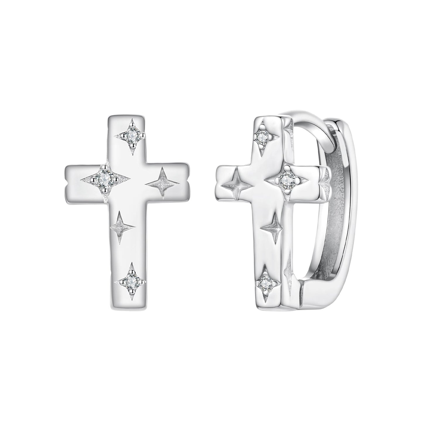 925 Sterling Silver Hoop Earrings with Pavé Setting CZ, 1.3x0.8cm, for Women