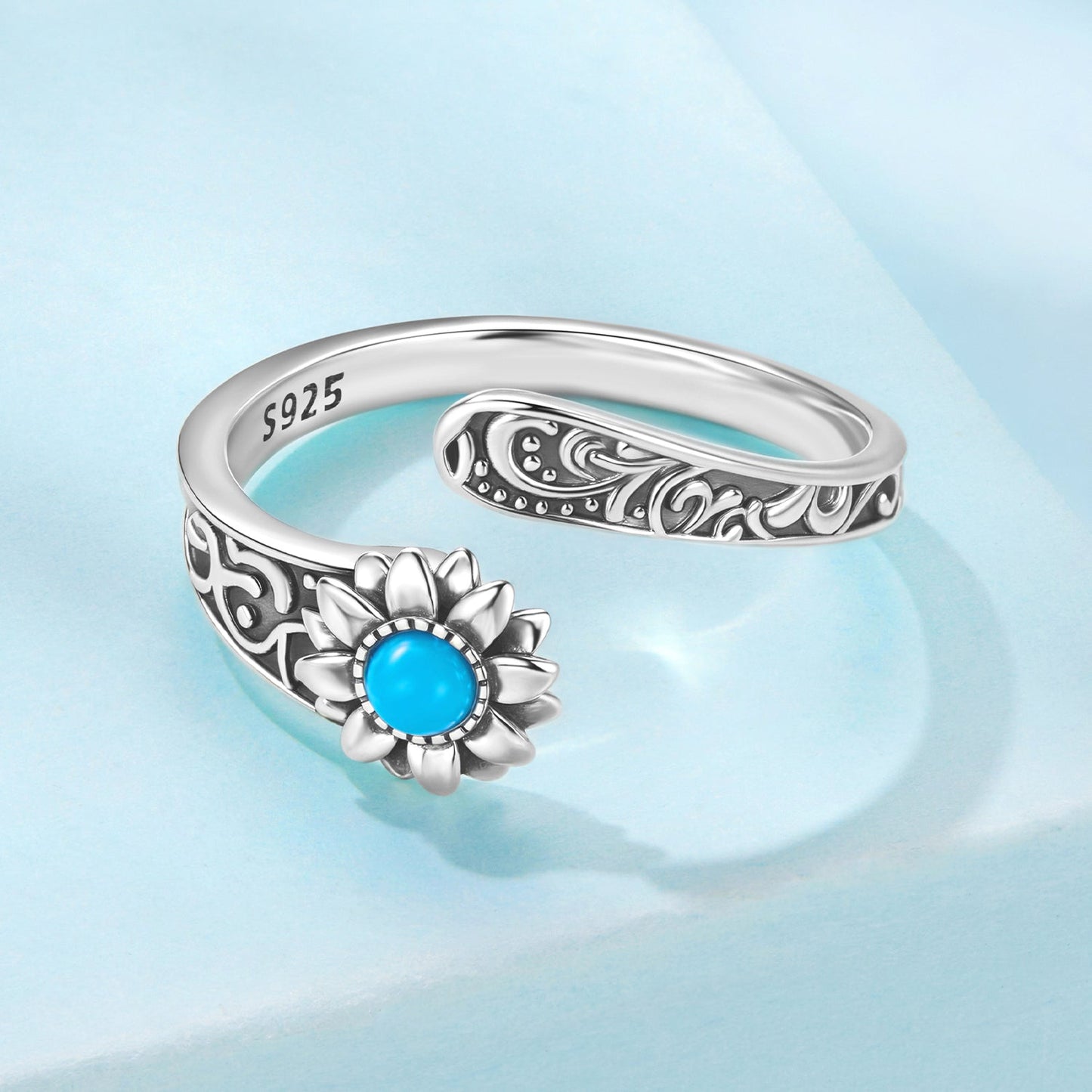 925 Sterling Silver Oxidized Synthetic Turquoise Ring 0.23-0.8cm Women