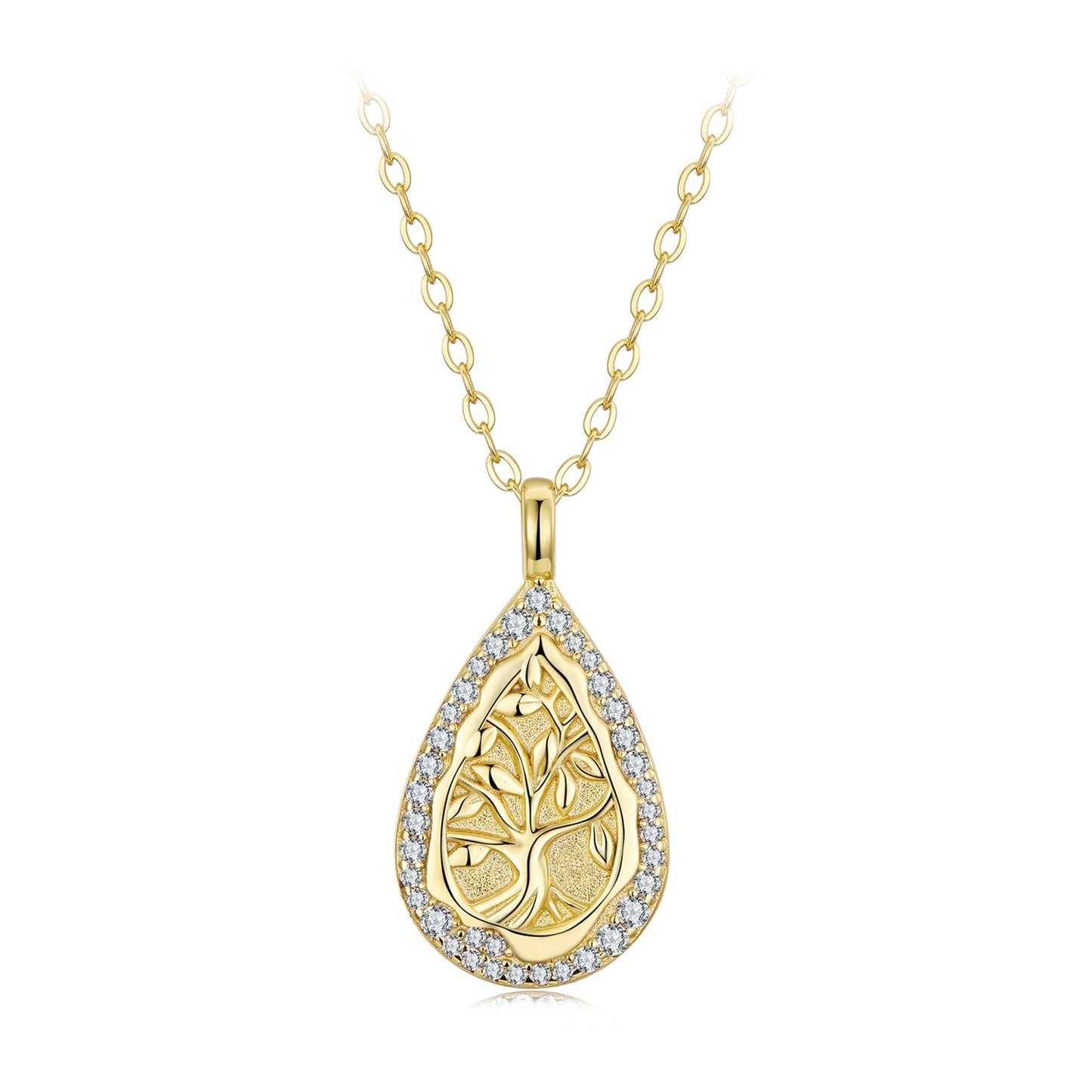 925 Sterling Silver Gold-Plated CZ Necklace Adjustable 40+5cm for Women