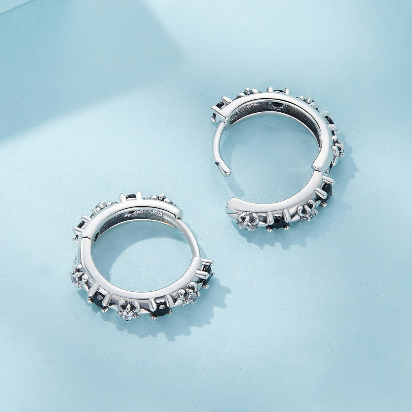 S925 Oxidized Silver Pavé CZ Earrings Size 14*2.5mm for Women