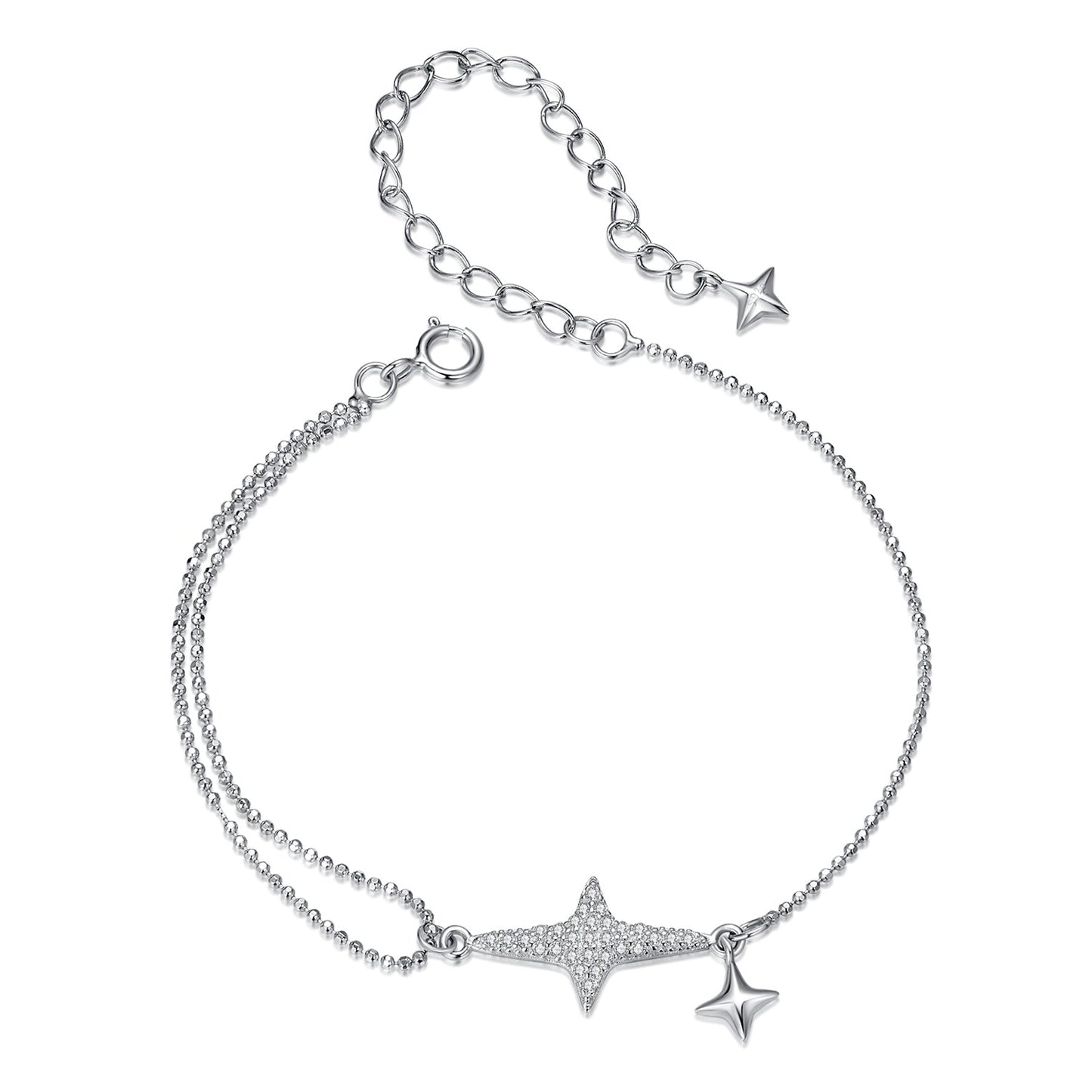 925 Sterling Silver & White Gold Plated Pave Setting CZ Bracelet 15+6cm