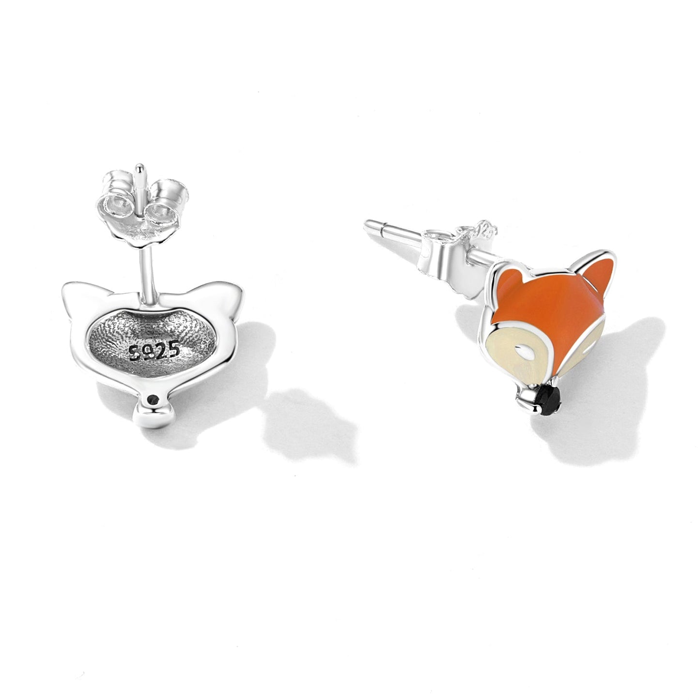 925 Sterling Silver Earrings with Pavé Setting and Enamel Process, Oxidized, 0.7*0.9cm for Women