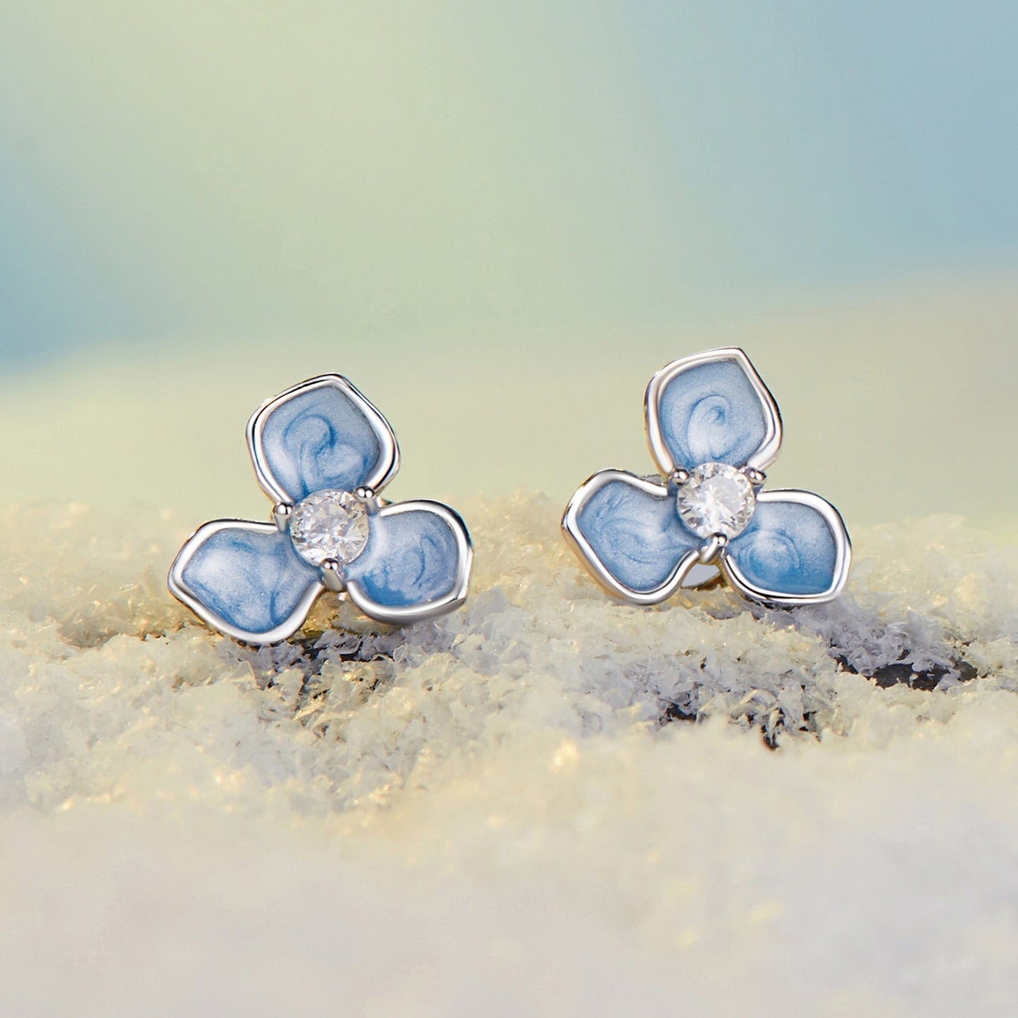 925 Sterling Silver Enamel White Gold Plated CZ Earrings