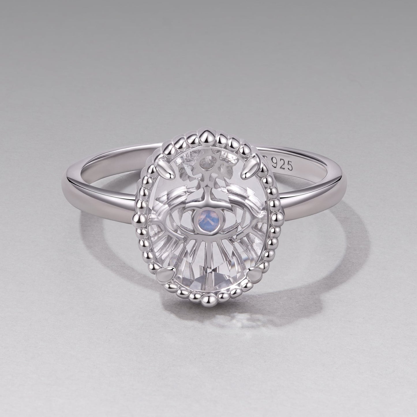 925 Sterling Silver Ring with Transparent Glass & Nano Opal, Width 0.18cm, Style E, for Women
