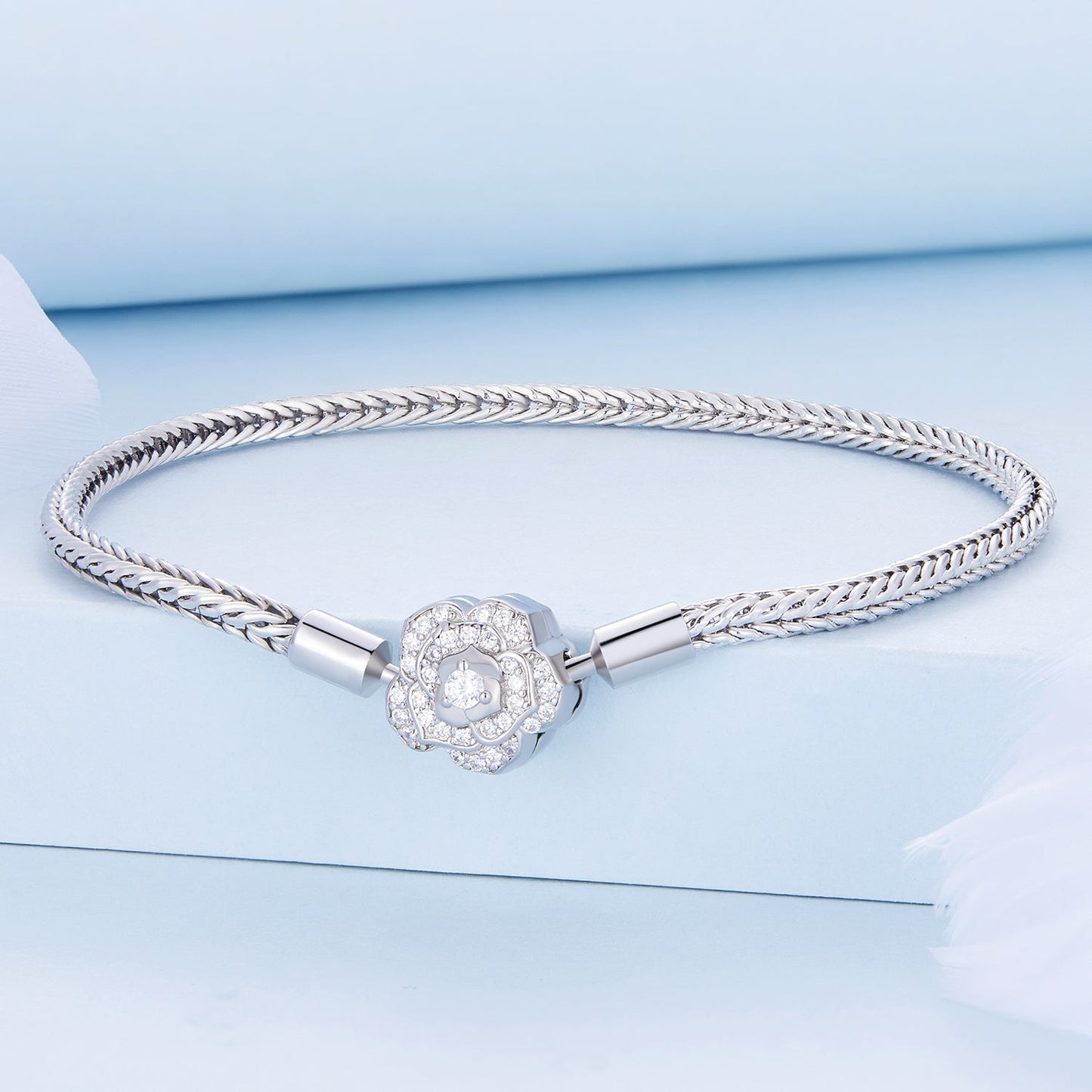 925 Sterling Silver Bracelet with Pavé Setting CZ, 17cm for Women