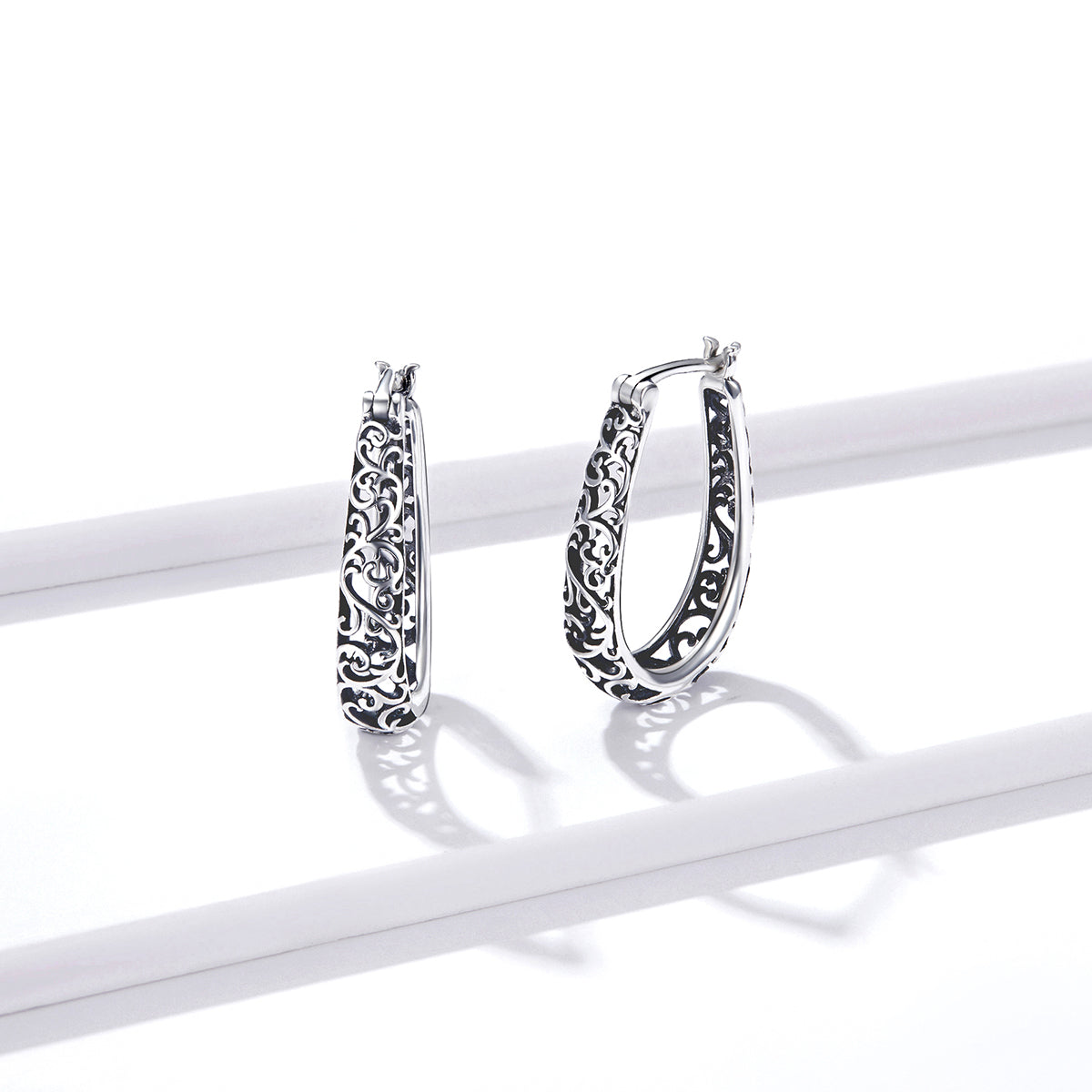 925 Sterling Silver Earrings 2.3*0.4cm Oxidized Silver for Women