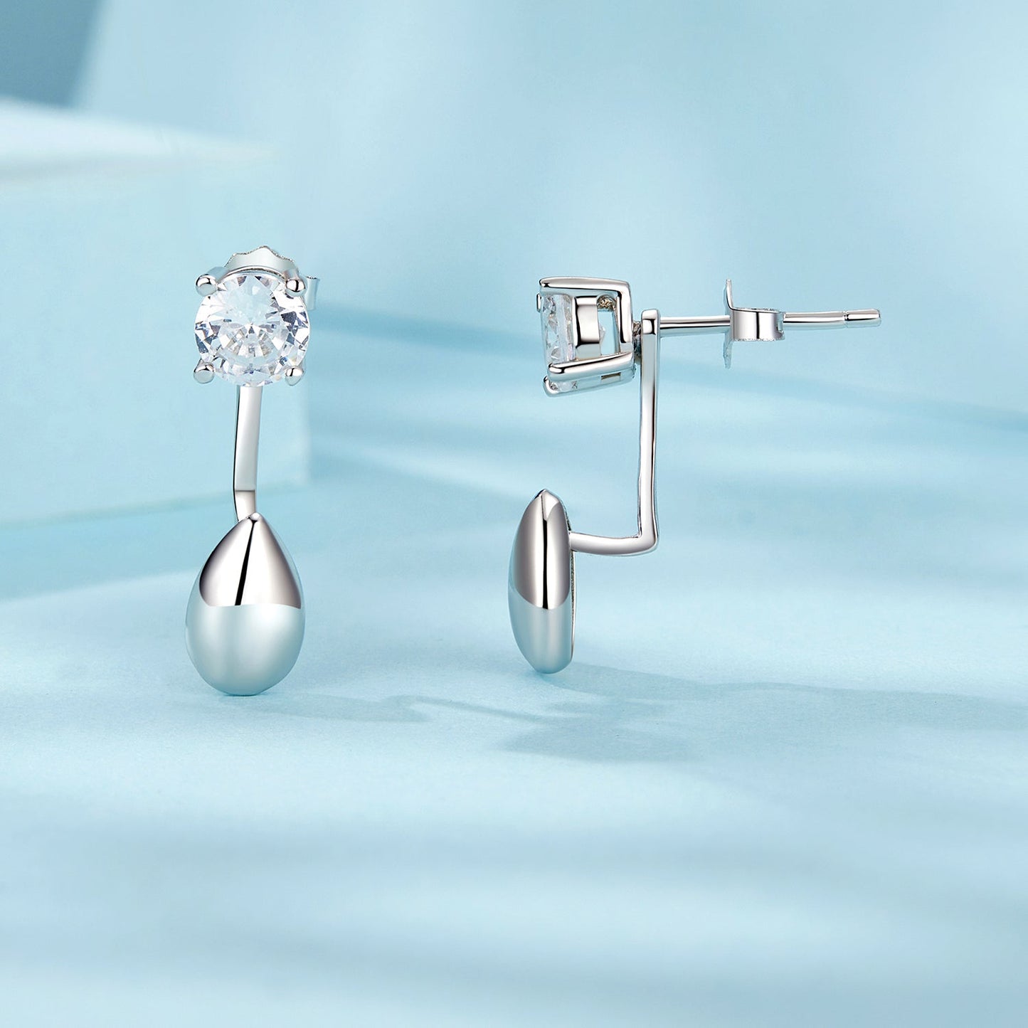 925 Sterling Silver Plated White Gold Earrings with Pavé Setting CZ