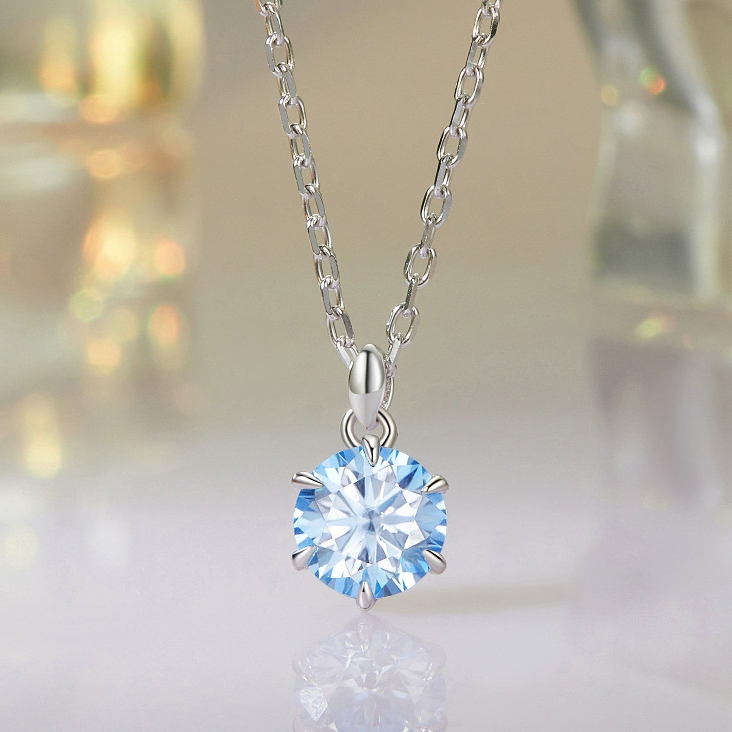 925 Sterling Silver Moissanite 6.5mm Diamond-like Pendant Necklace for Women