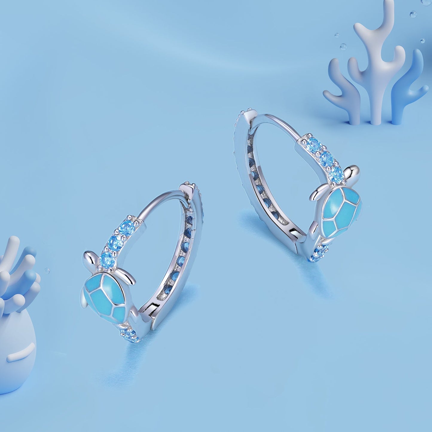 925 Sterling Silver Enamel CZ Earrings 14x6mm for Women