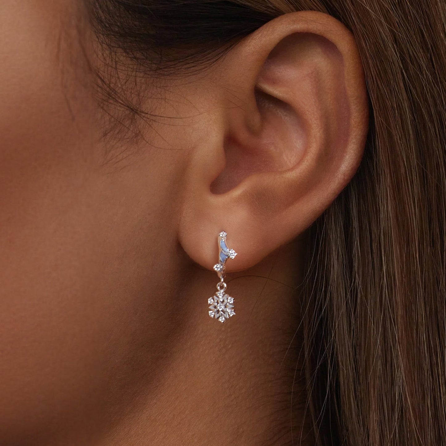 925 Sterling Silver Earrings with Plated White Gold, 2.2*0.7cm, Enamel + Pavé Setting for Women