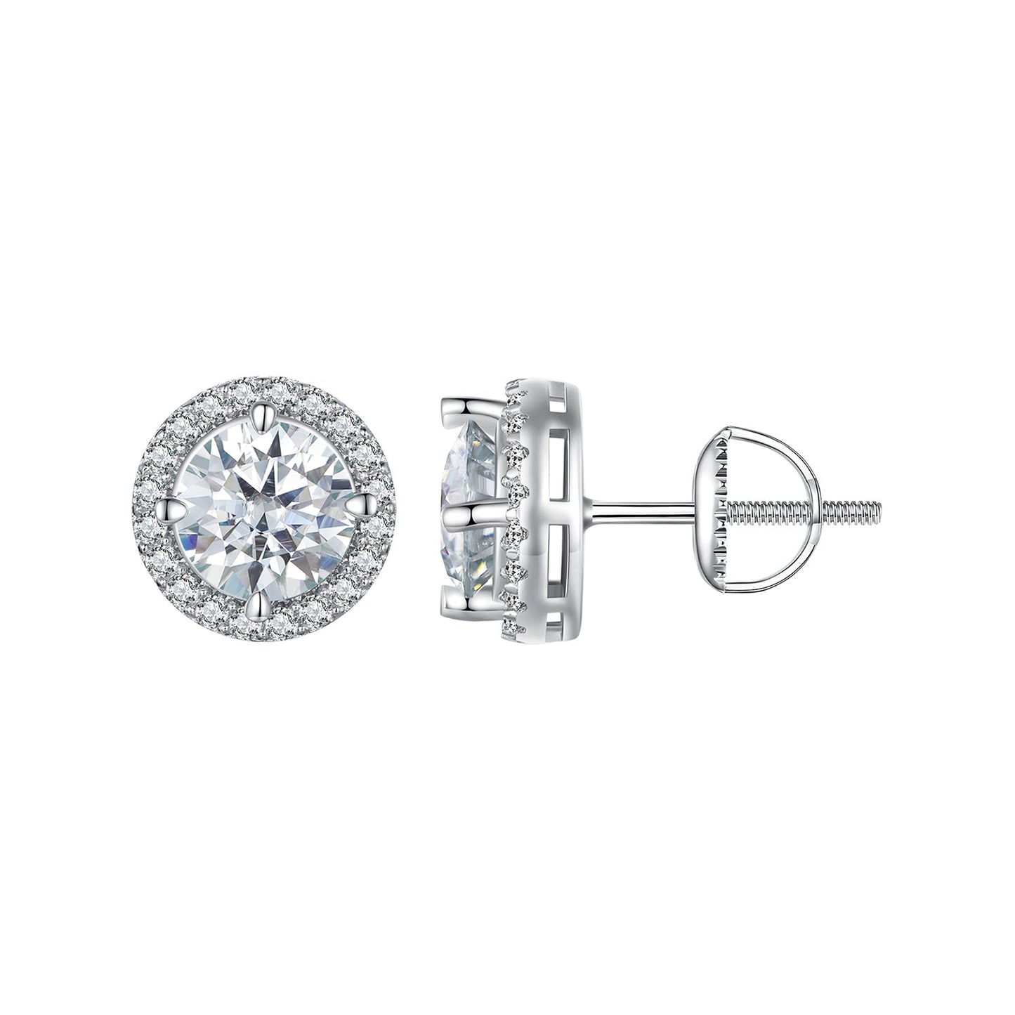 925 Sterling Silver Moissanite 1 Carat Earrings in 10mm Pavé Setting for Women