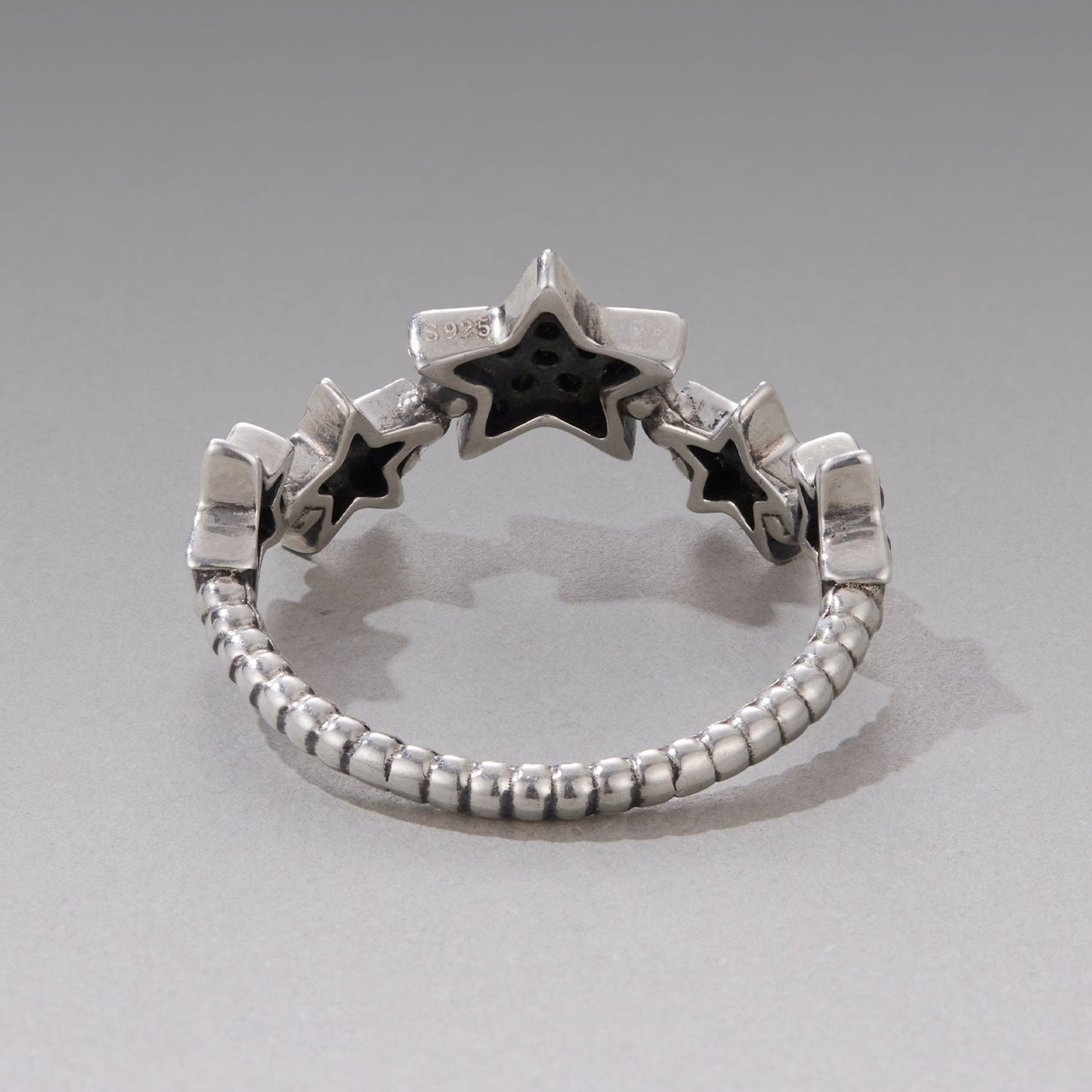 925 Sterling Silver Oxidized Rings with Pavé Setting CZ, Size 6.0 for Women