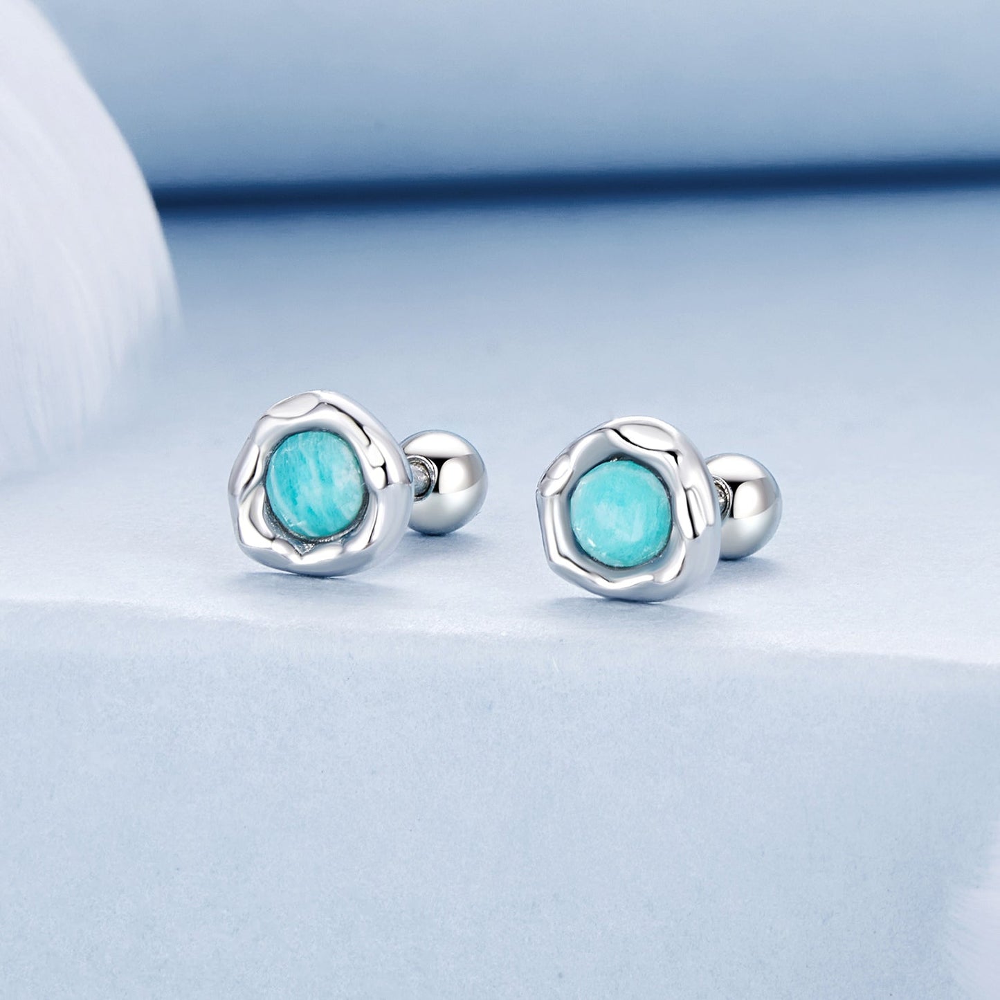 925 Sterling Silver Amazonite Earrings 0.55cm Plated White Gold for Women
